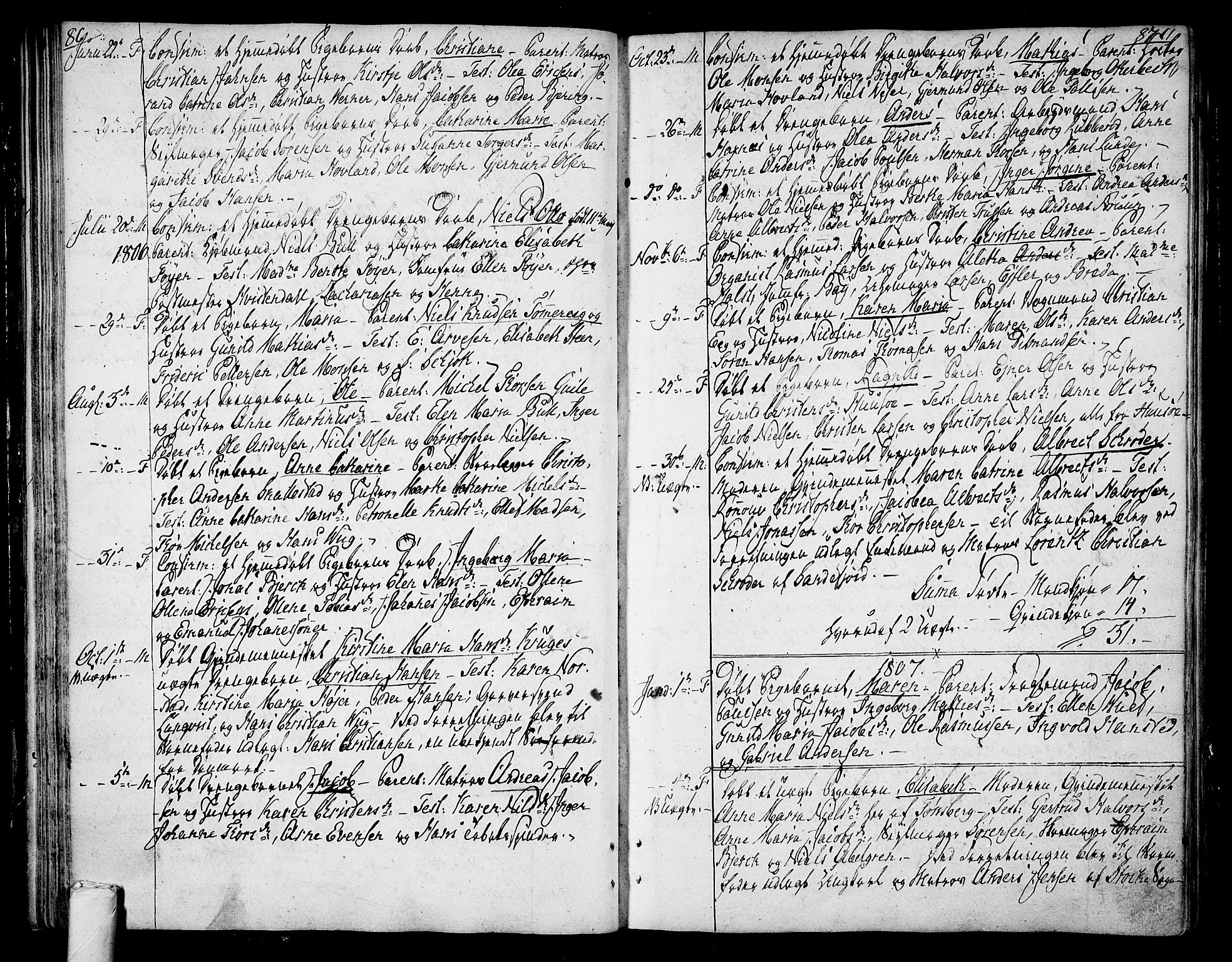Tønsberg kirkebøker, SAKO/A-330/F/Fa/L0003: Parish register (official) no. I 3, 1797-1814, p. 86-87