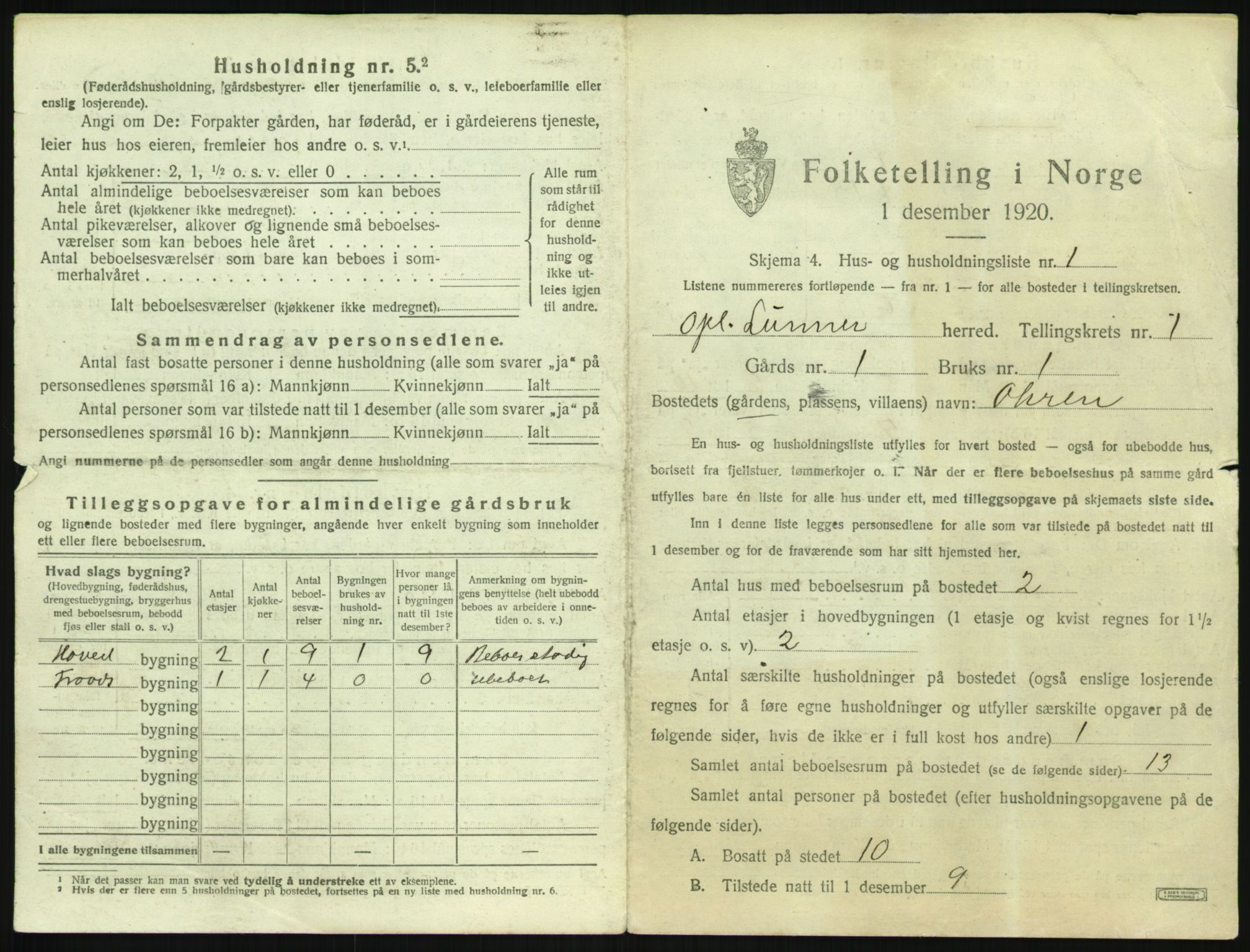 SAH, 1920 census for Lunner, 1920, p. 45