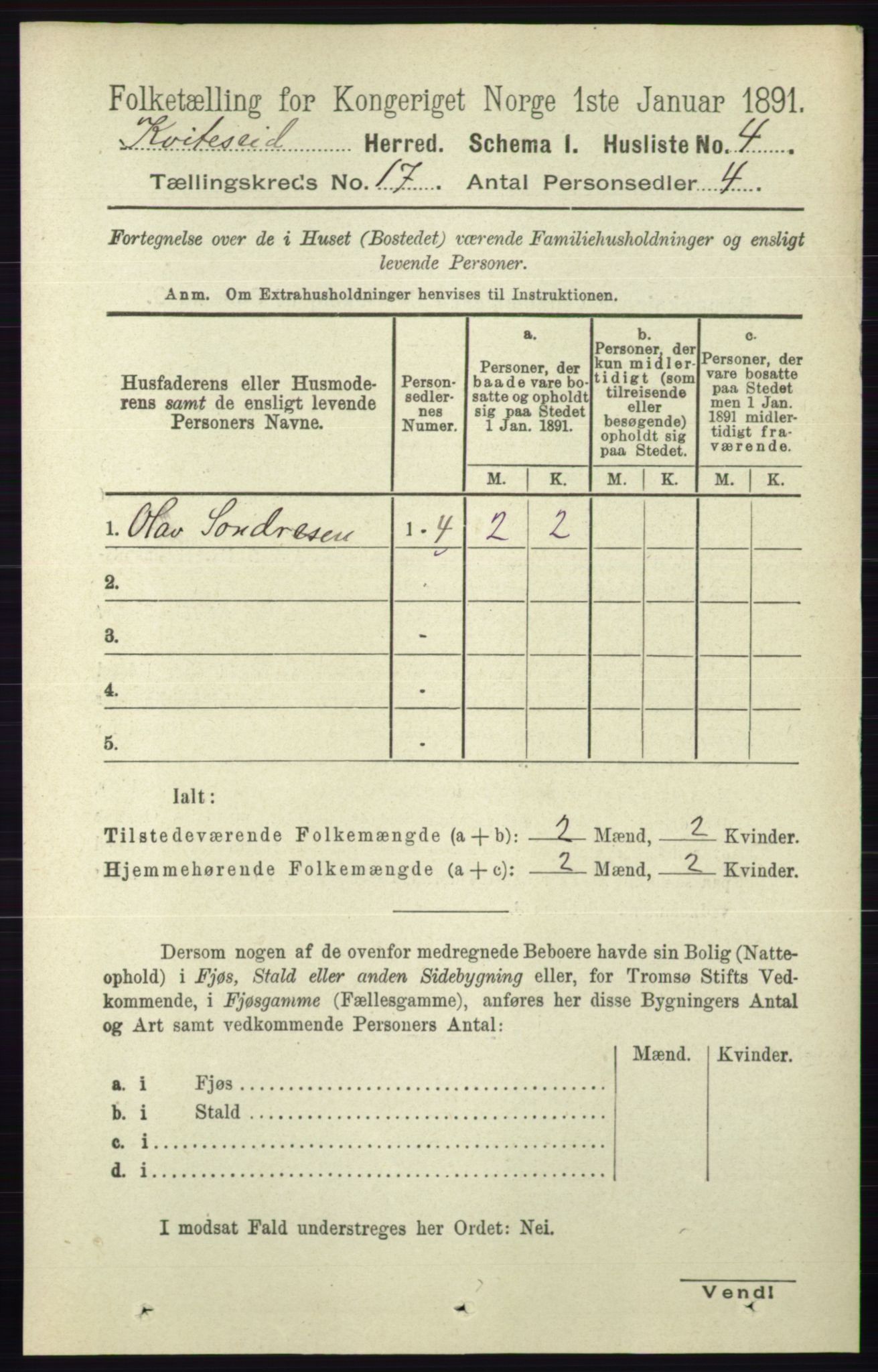 RA, 1891 census for 0829 Kviteseid, 1891, p. 3757