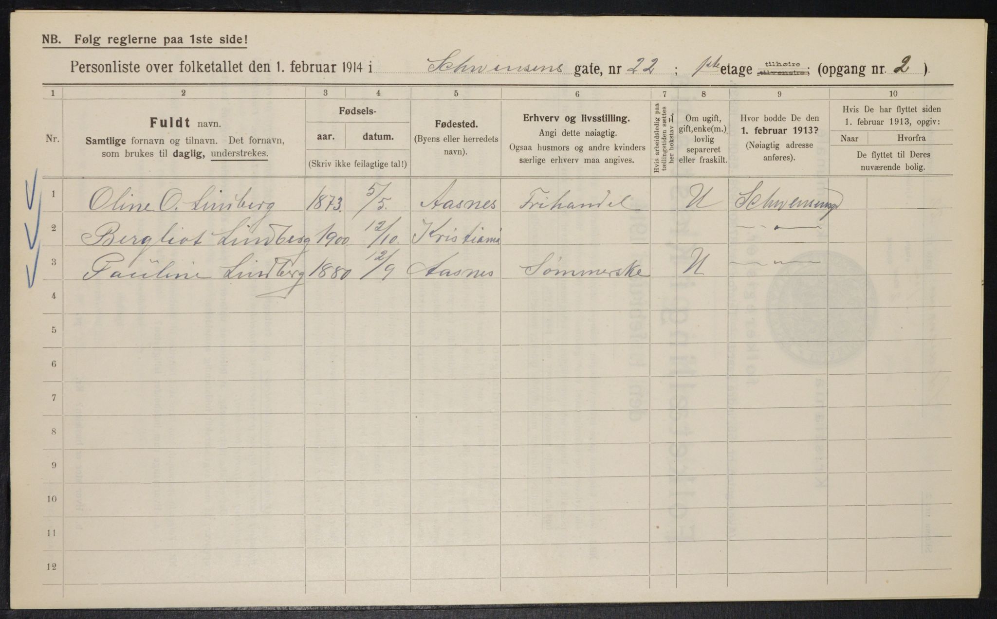 OBA, Municipal Census 1914 for Kristiania, 1914, p. 92726