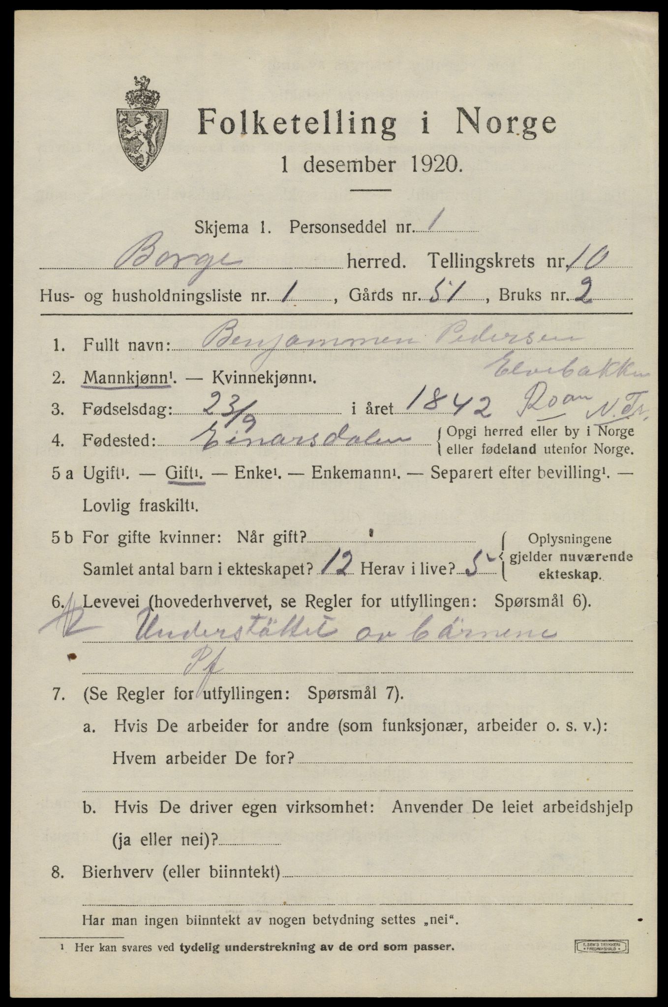 SAT, 1920 census for Borge, 1920, p. 8701