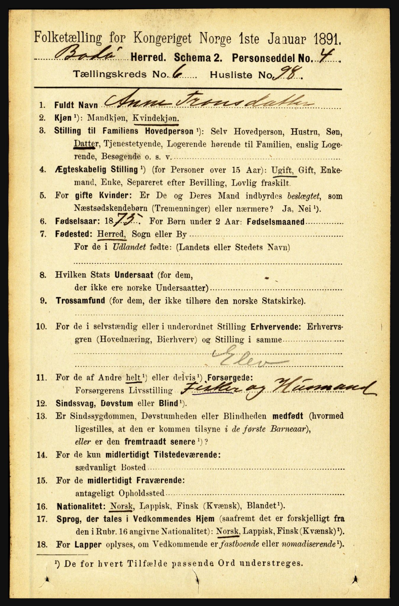 RA, 1891 census for 1843 Bodø, 1891, p. 4553