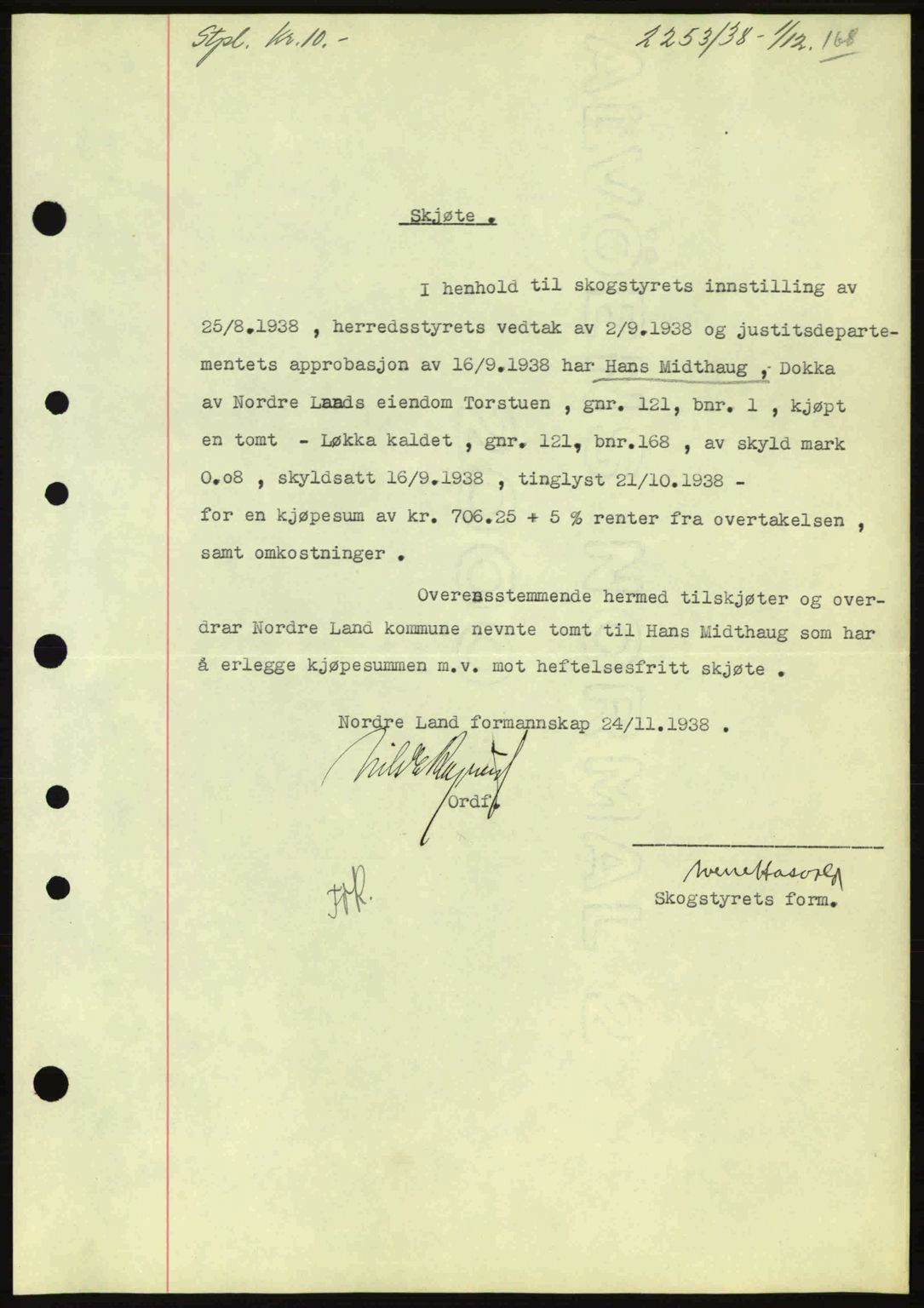 Hadeland og Land tingrett, AV/SAH-TING-010/H/Hb/Hbb/L0077: Mortgage book no. A77, 1938-1939, Diary no: : 2253/1938