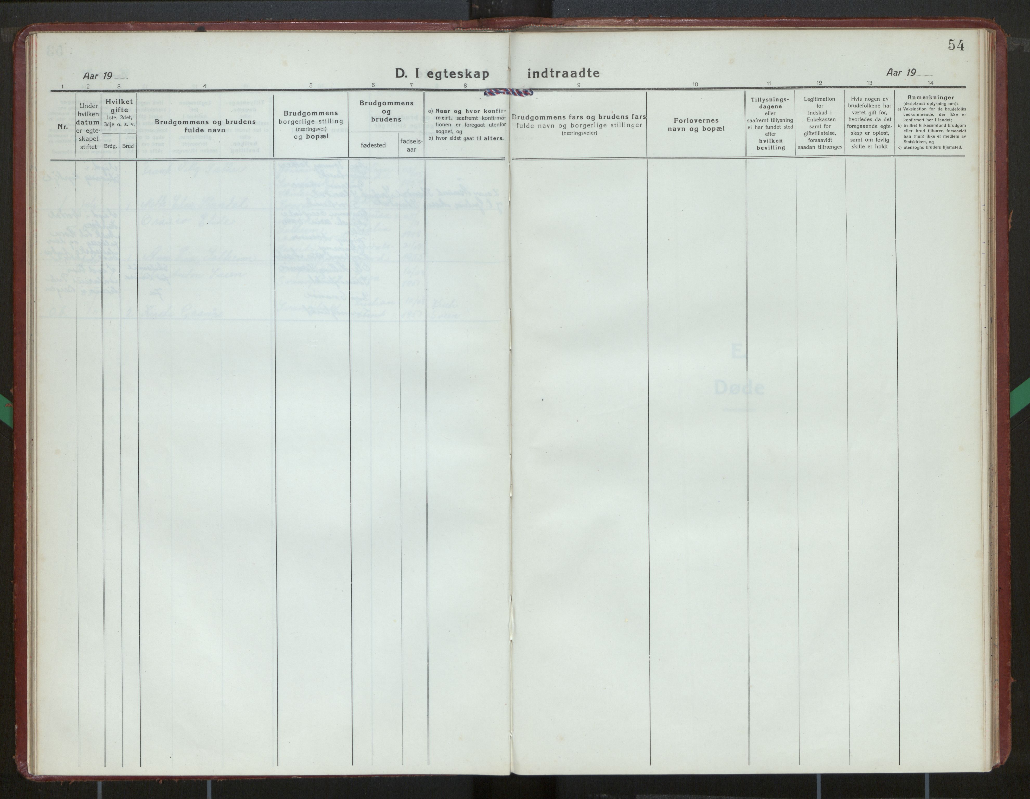 Kinn sokneprestembete, SAB/A-80801/H/Hab/Habc/L0007: Parish register (copy) no. C 7, 1919-1979, p. 54