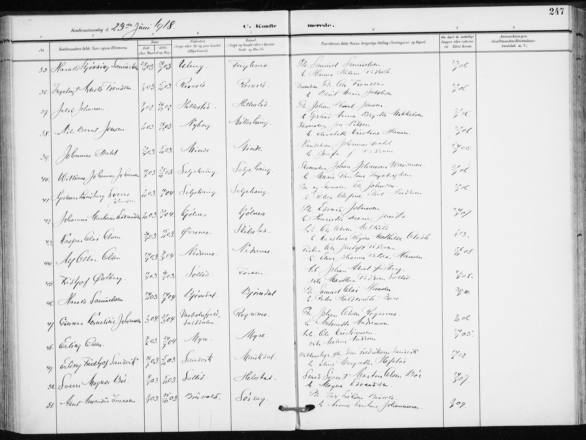 Målselv sokneprestembete, SATØ/S-1311/G/Ga/Gaa/L0011kirke: Parish register (official) no. 11, 1904-1918, p. 247