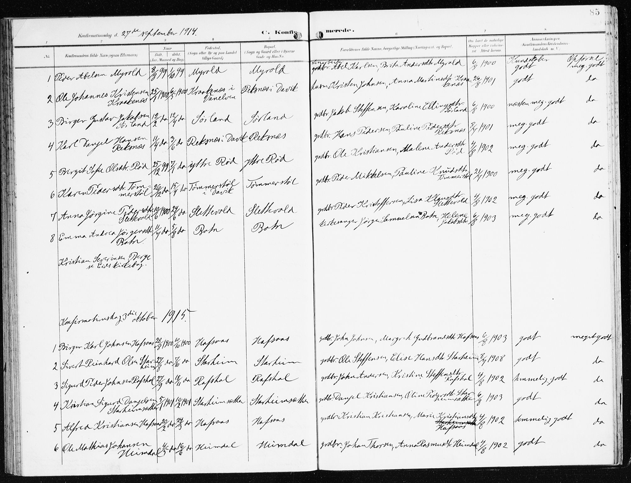 Eid sokneprestembete, SAB/A-82301/H/Haa/Haac/L0002: Parish register (official) no. C 2, 1899-1927, p. 85
