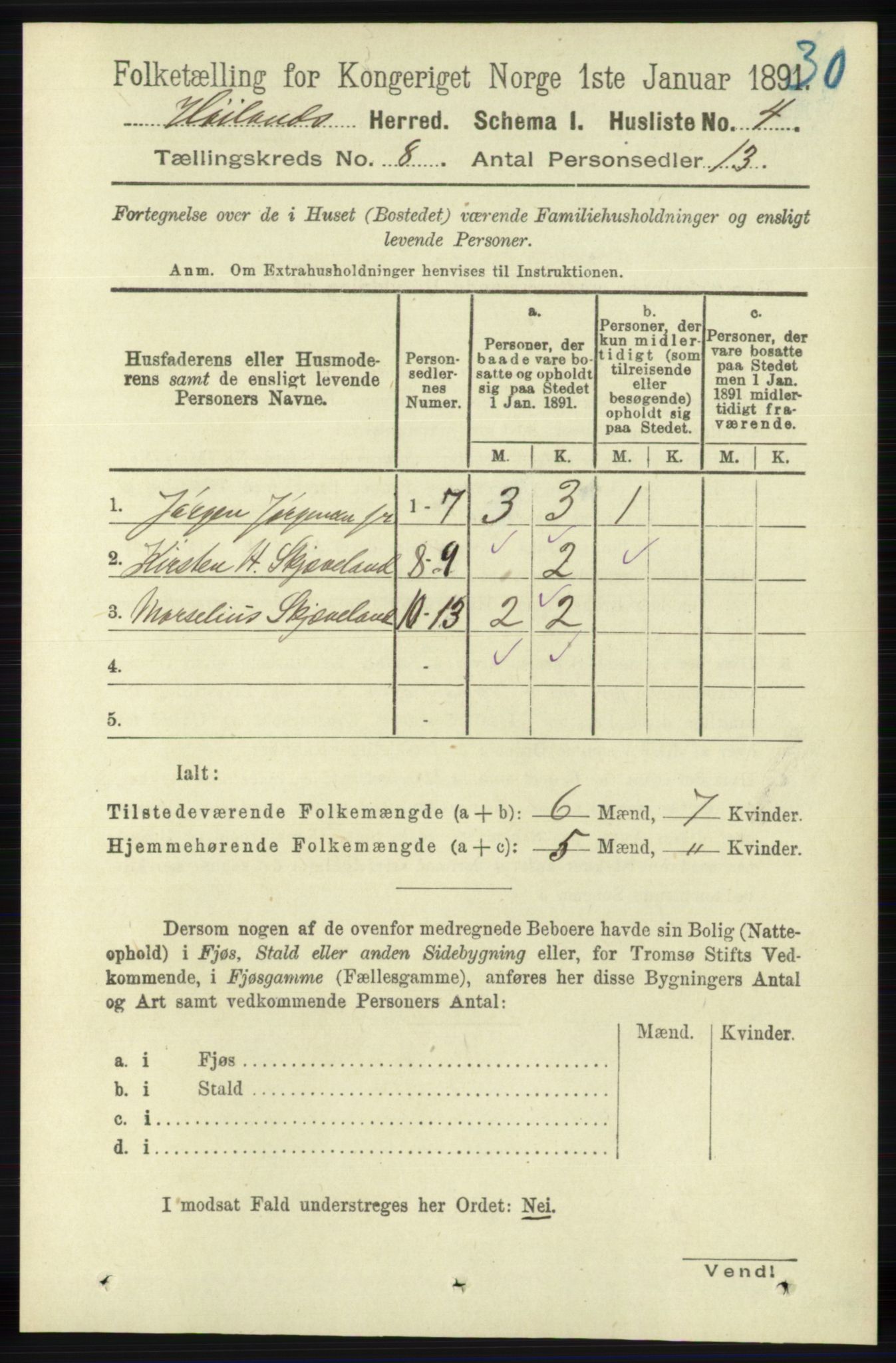 RA, 1891 census for 1123 Høyland, 1891, p. 2873