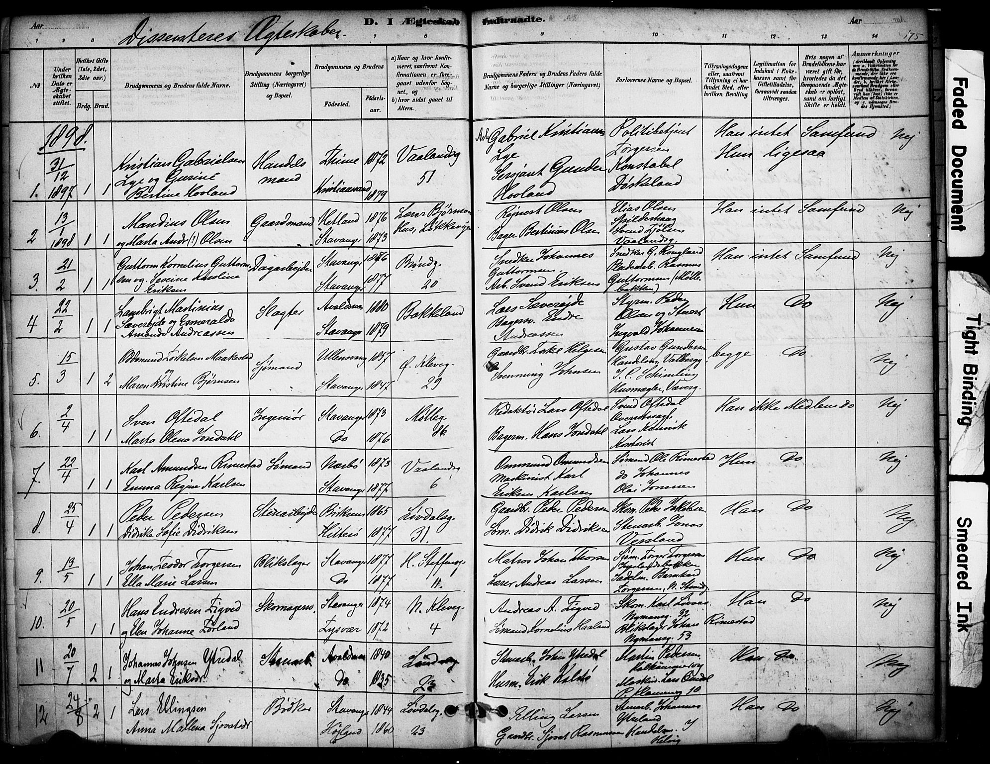 Domkirken sokneprestkontor, SAST/A-101812/001/30/30BA/L0029: Parish register (official) no. A 28, 1878-1904, p. 175