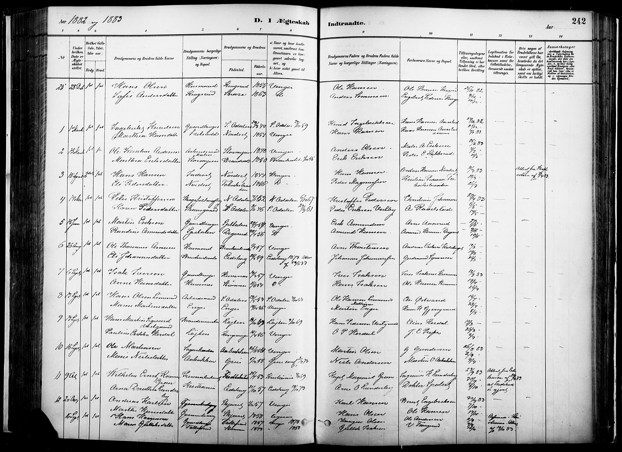 Vinger prestekontor, SAH/PREST-024/H/Ha/Haa/L0014: Parish register (official) no. 14, 1881-1900, p. 242