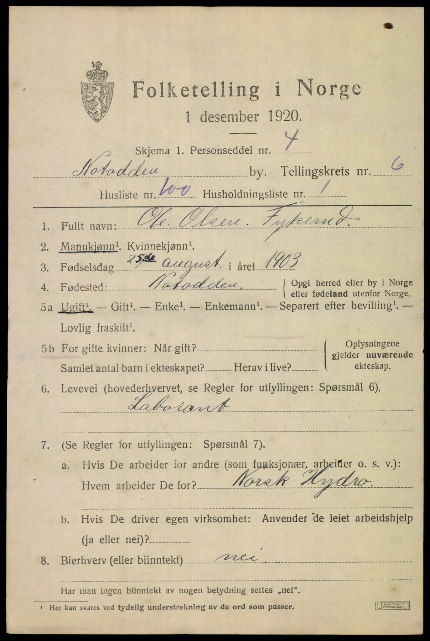 SAKO, 1920 census for Notodden, 1920, p. 15202