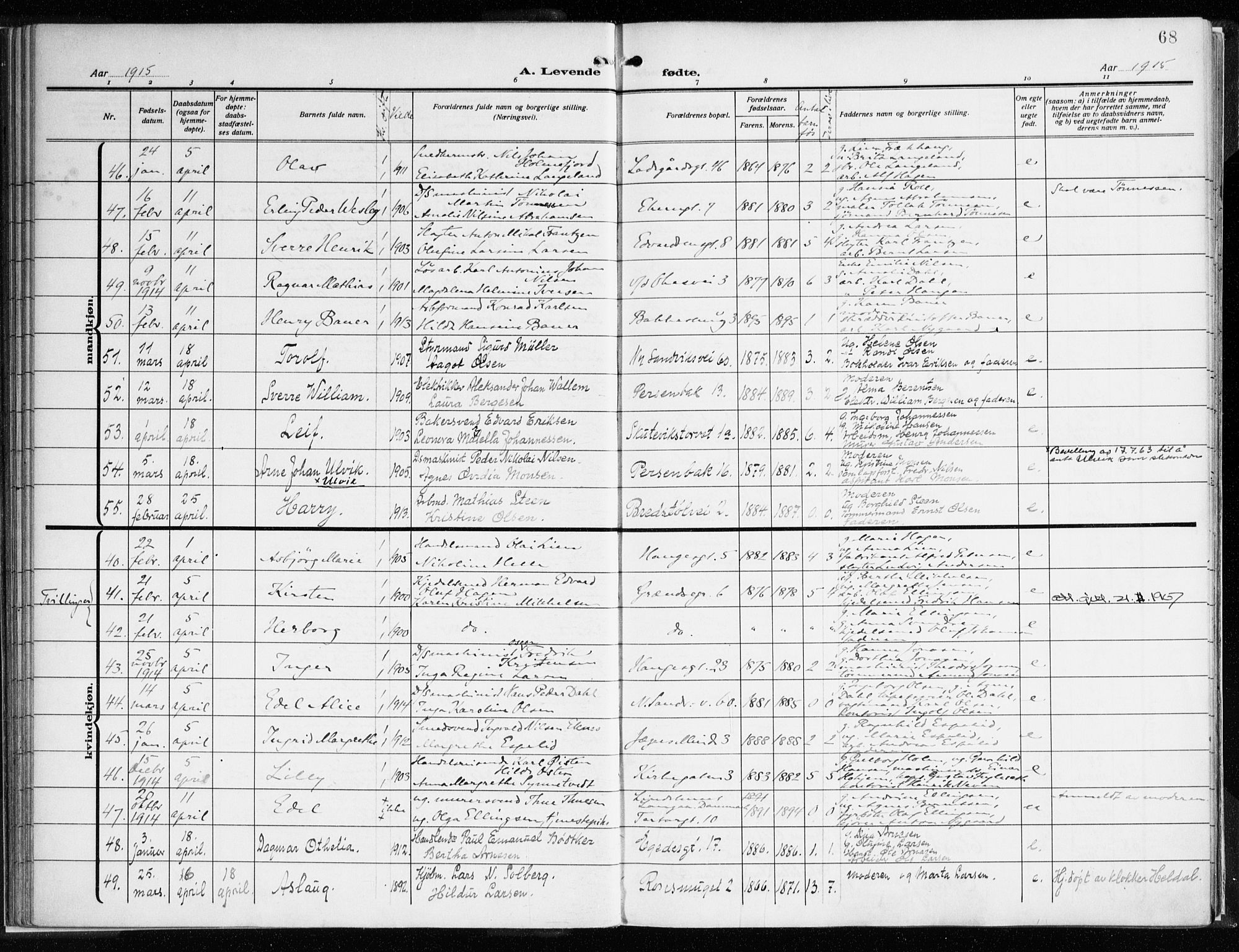 Sandviken Sokneprestembete, AV/SAB-A-77601/H/Ha/L0007: Parish register (official) no. B 4, 1912-1924, p. 68