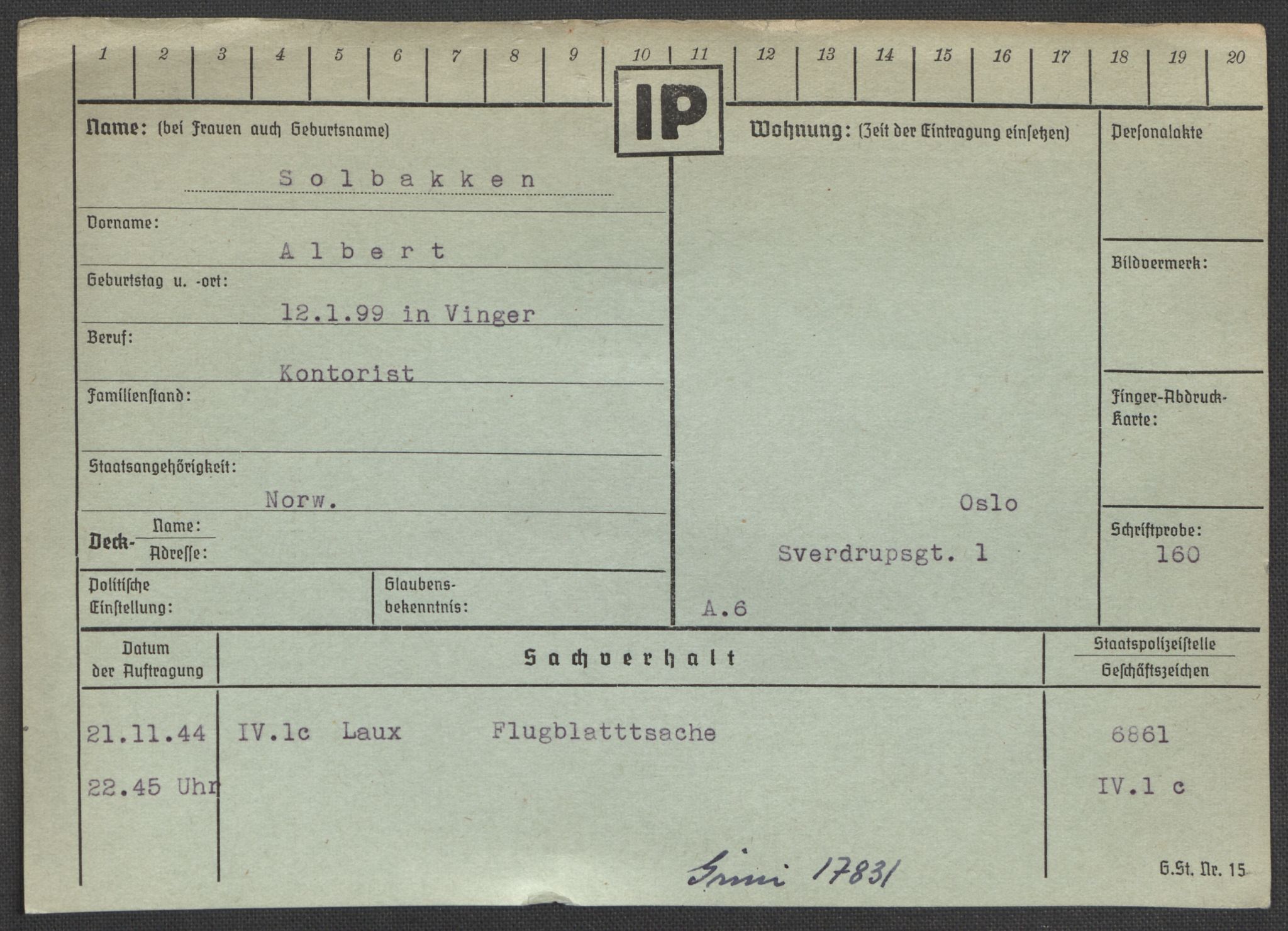 Befehlshaber der Sicherheitspolizei und des SD, AV/RA-RAFA-5969/E/Ea/Eaa/L0009: Register over norske fanger i Møllergata 19: Ru-Sy, 1940-1945, p. 958