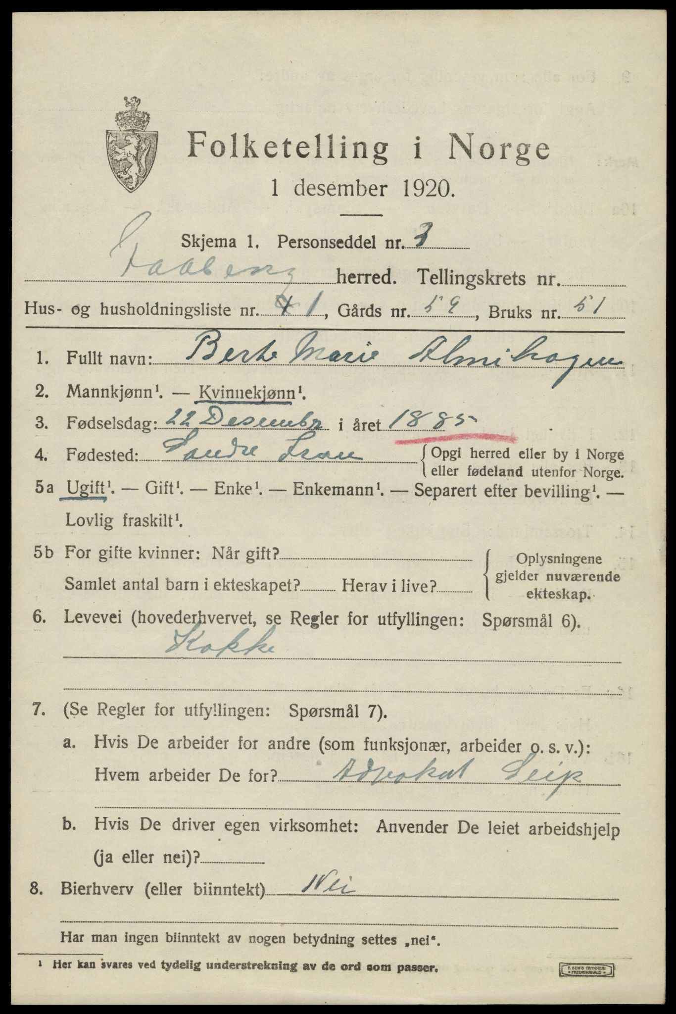 SAH, 1920 census for Fåberg, 1920, p. 5914