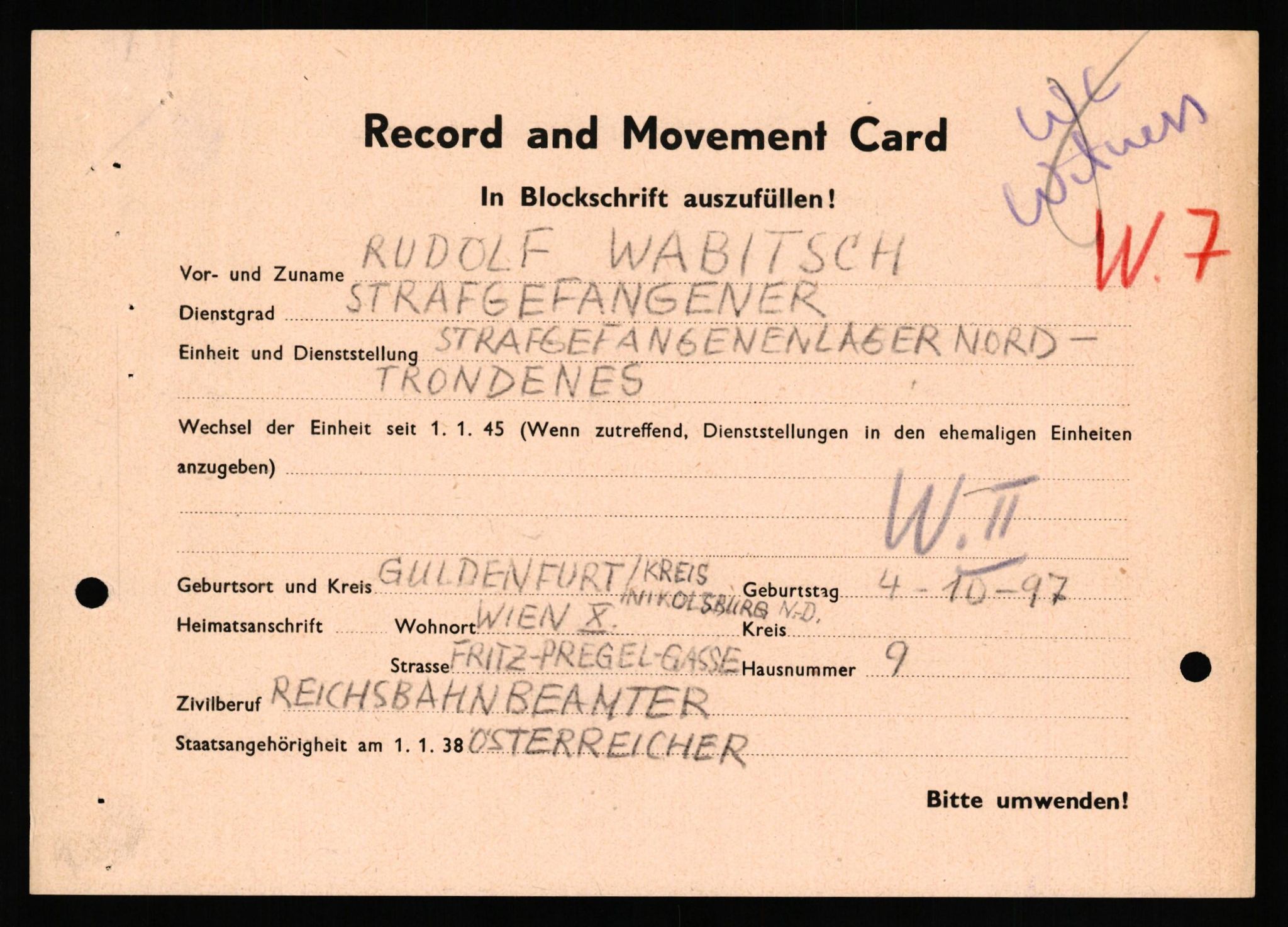 Forsvaret, Forsvarets overkommando II, AV/RA-RAFA-3915/D/Db/L0040: CI Questionaires. Tyske okkupasjonsstyrker i Norge. Østerrikere., 1945-1946, p. 346