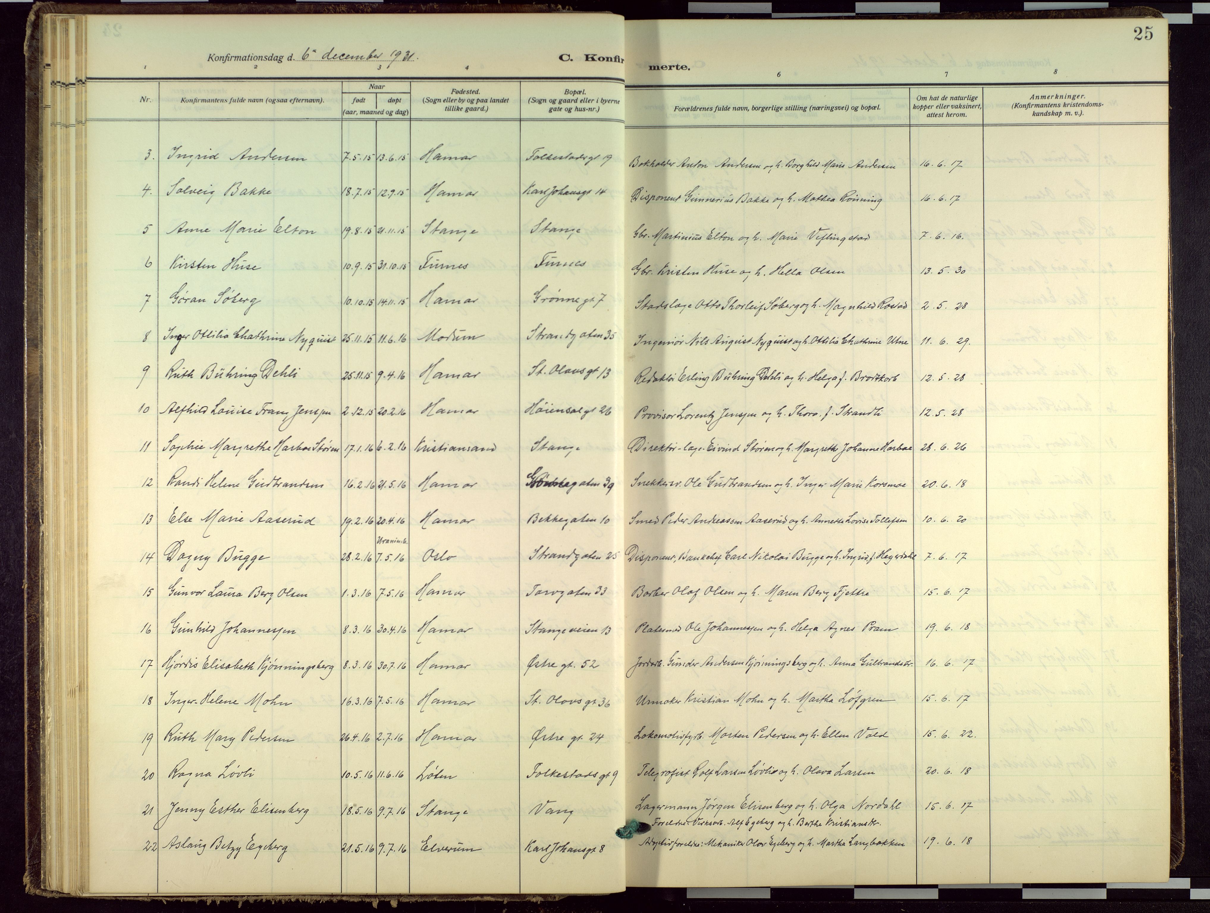 Hamar prestekontor, AV/SAH-DOMPH-002/H/Ha/Haa/L0005: Parish register (official) no. 5, 1929-1958, p. 25