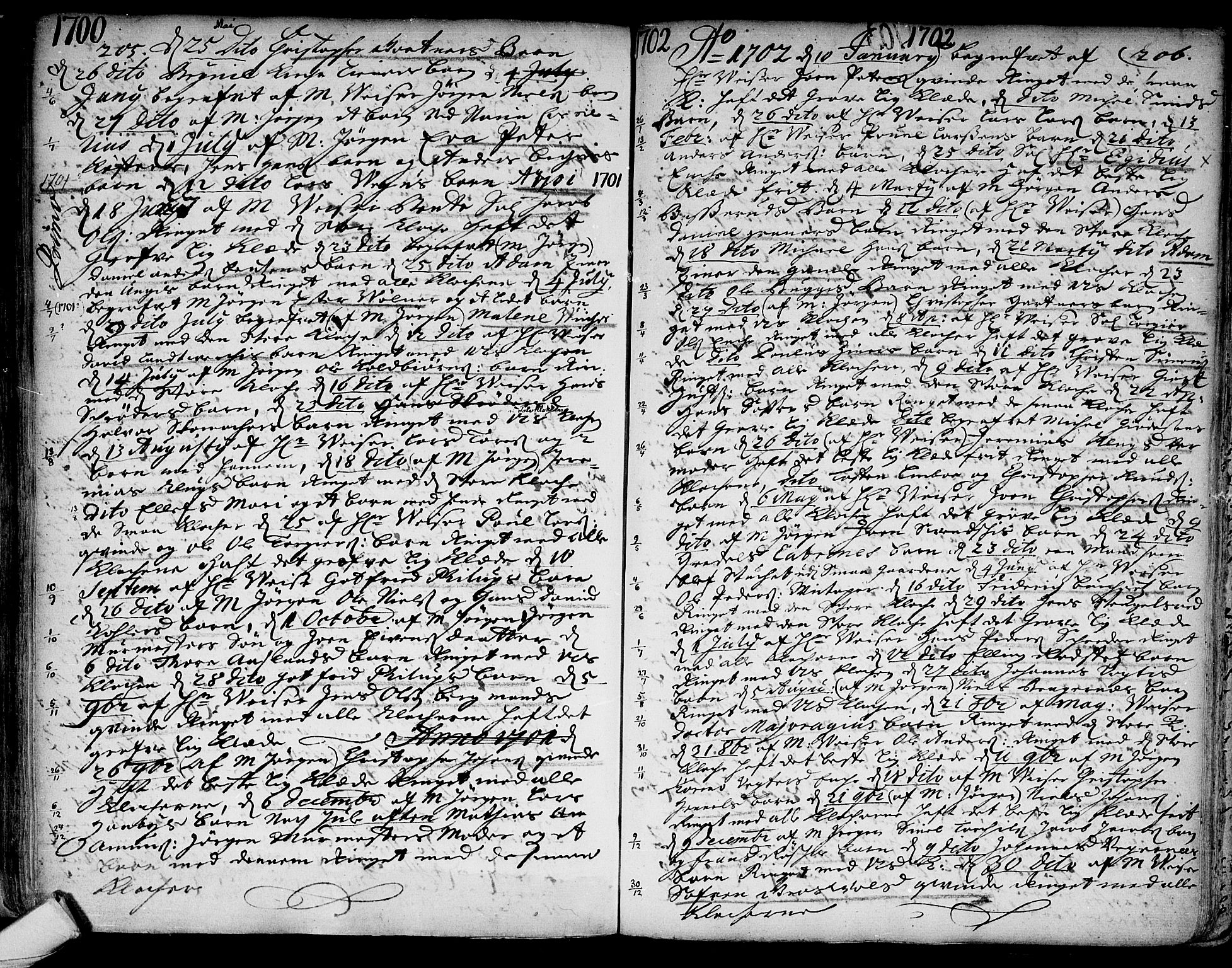 Kongsberg kirkebøker, AV/SAKO-A-22/F/Fa/L0001: Parish register (official) no. I 1, 1696-1720, p. 205-206