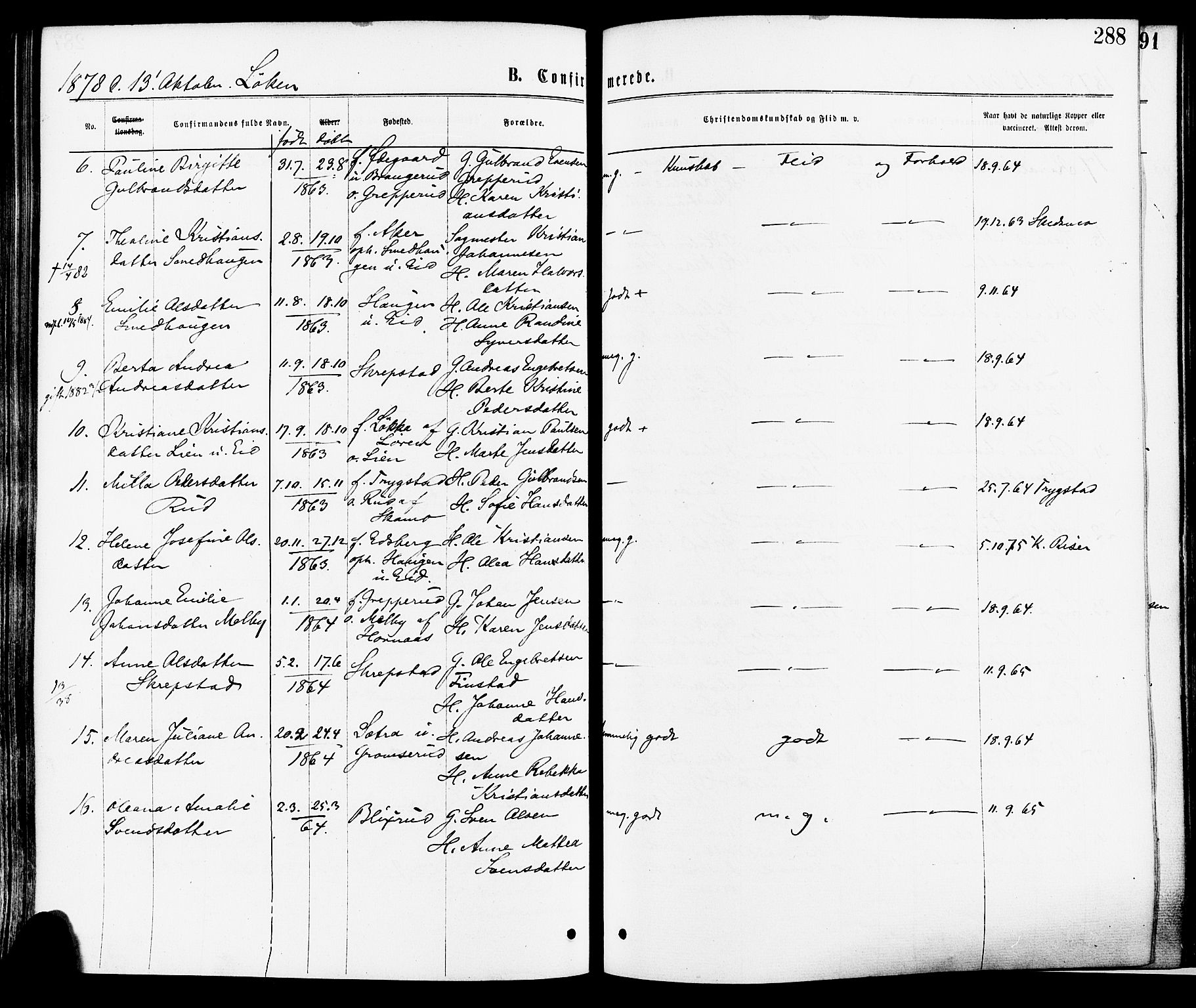 Høland prestekontor Kirkebøker, AV/SAO-A-10346a/F/Fa/L0012.a: Parish register (official) no. I 12A, 1869-1879, p. 288