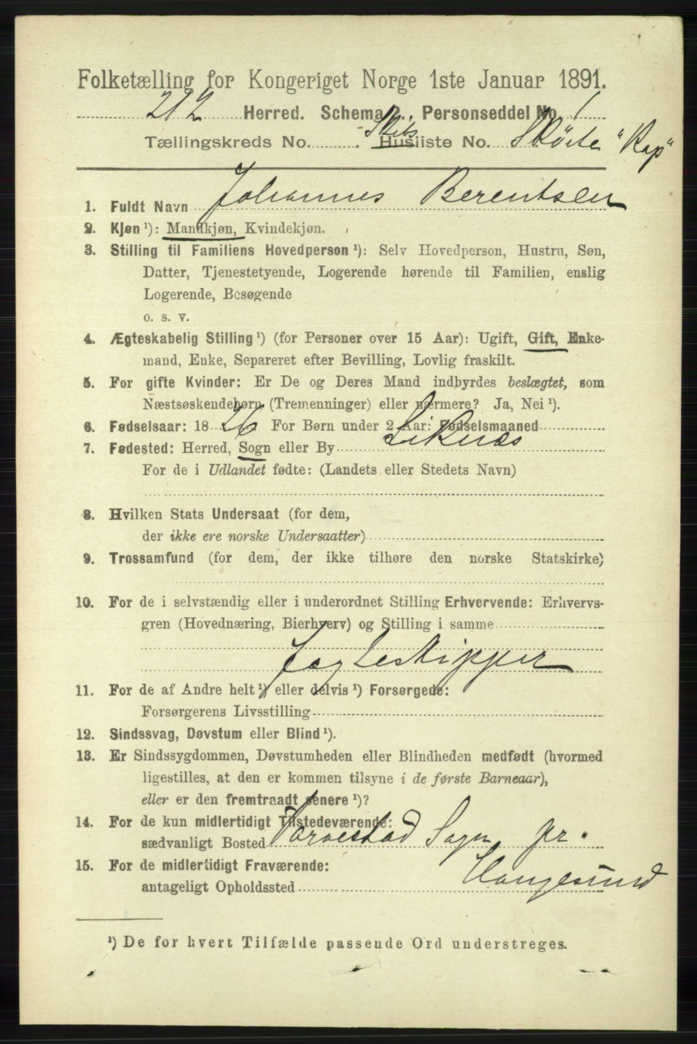 RA, 1891 census for 1116 Eigersund herred, 1891, p. 3430