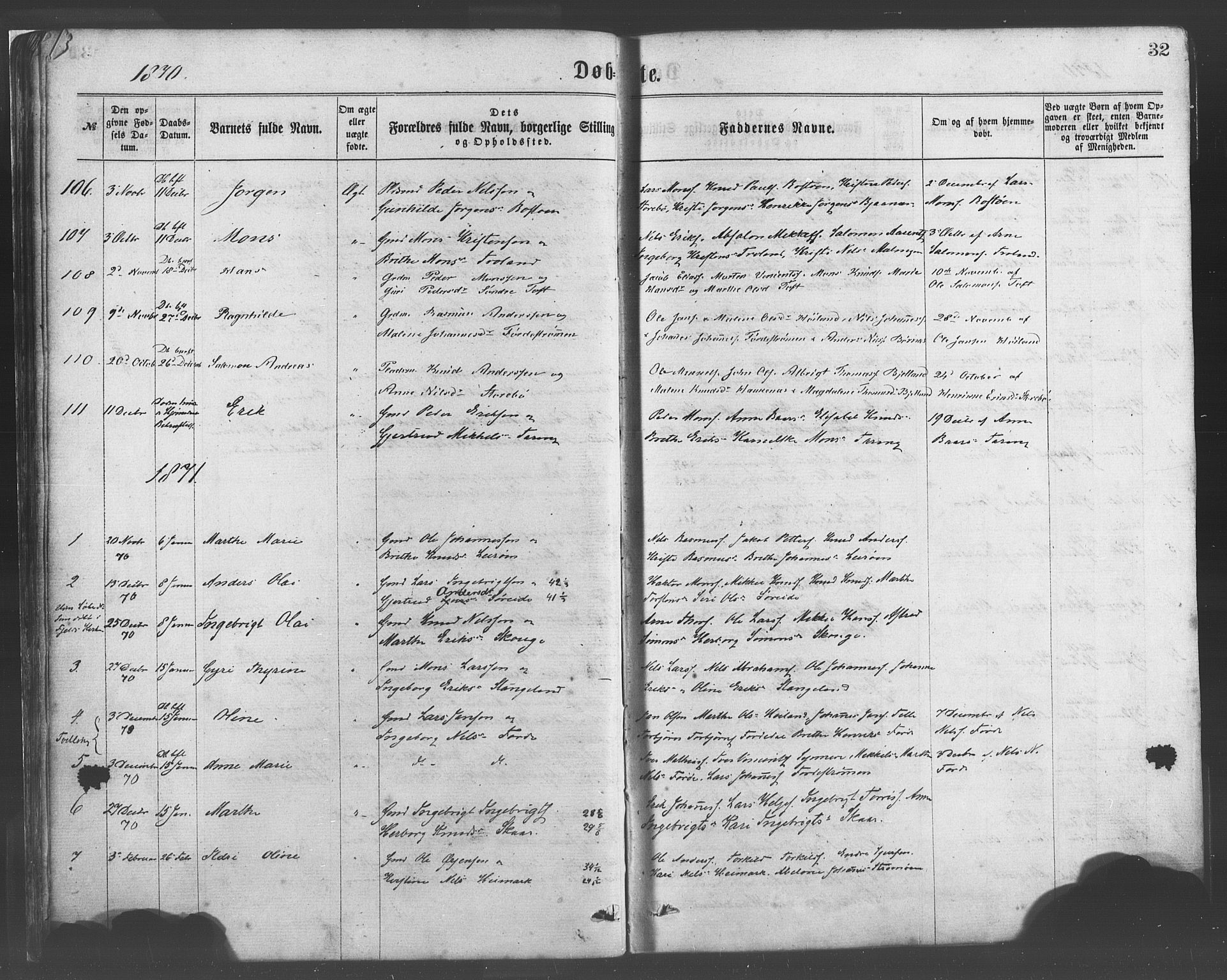 Sund sokneprestembete, AV/SAB-A-99930: Parish register (official) no. A 15, 1867-1881, p. 32