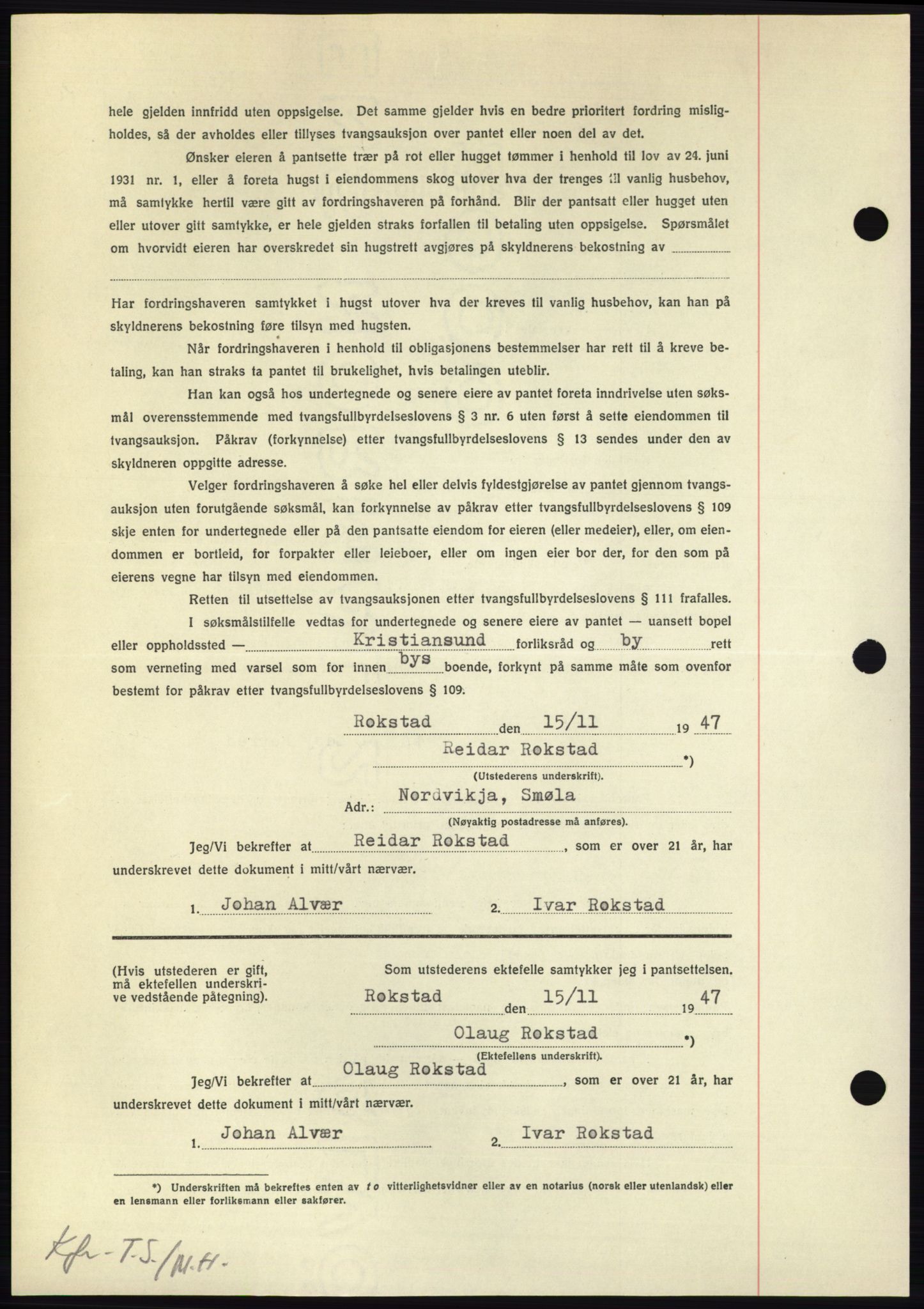 Nordmøre sorenskriveri, AV/SAT-A-4132/1/2/2Ca: Mortgage book no. B97, 1947-1948, Diary no: : 2699/1947