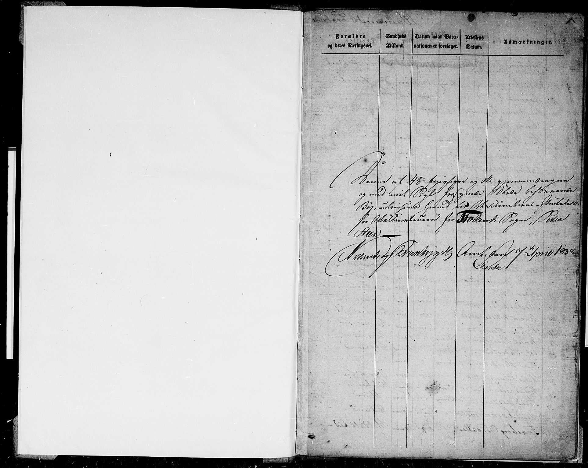 Froland sokneprestkontor, AV/SAK-1111-0013/J/Jc/L0001: Vaccination register no. A VI 8, 1838-1859, p. 1