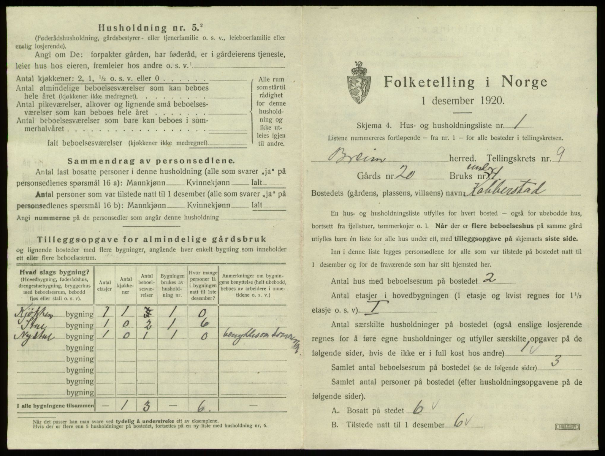 SAB, 1920 census for Breim, 1920, p. 615