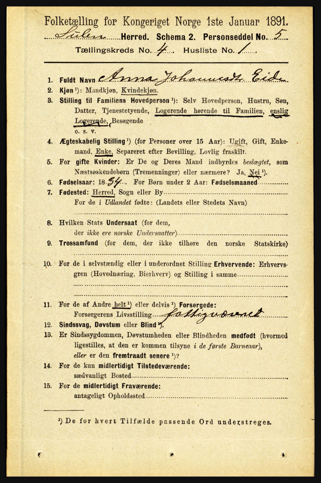 RA, 1891 census for 1412 Solund, 1891, p. 1593