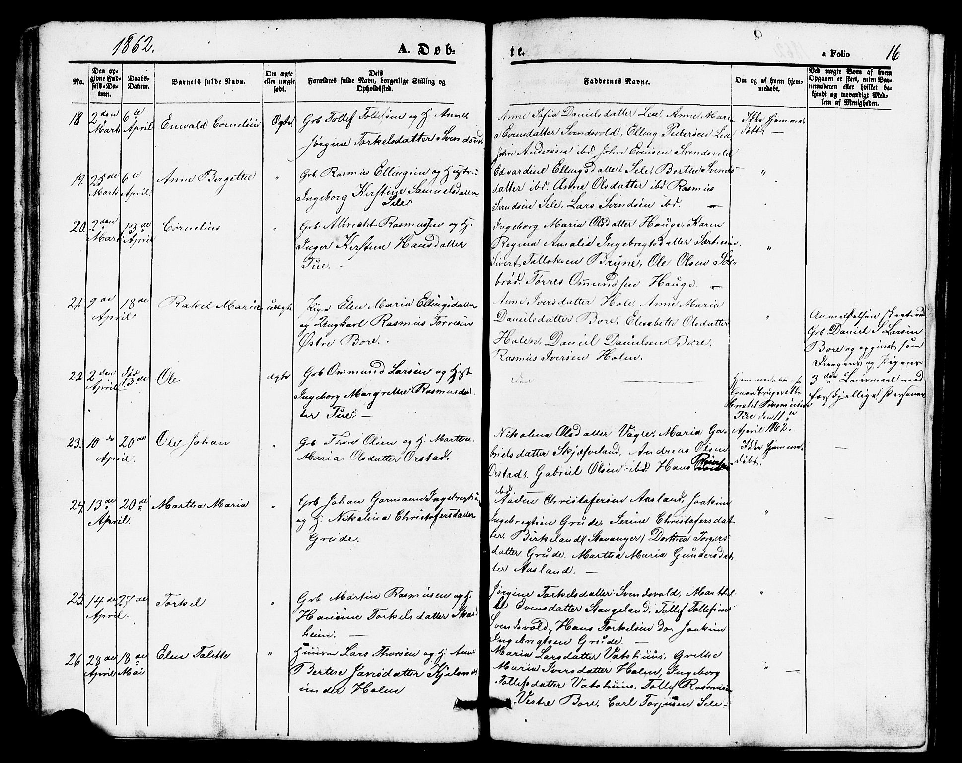 Klepp sokneprestkontor, AV/SAST-A-101803/001/3/30BB/L0002: Parish register (copy) no. B 2, 1860-1875, p. 16