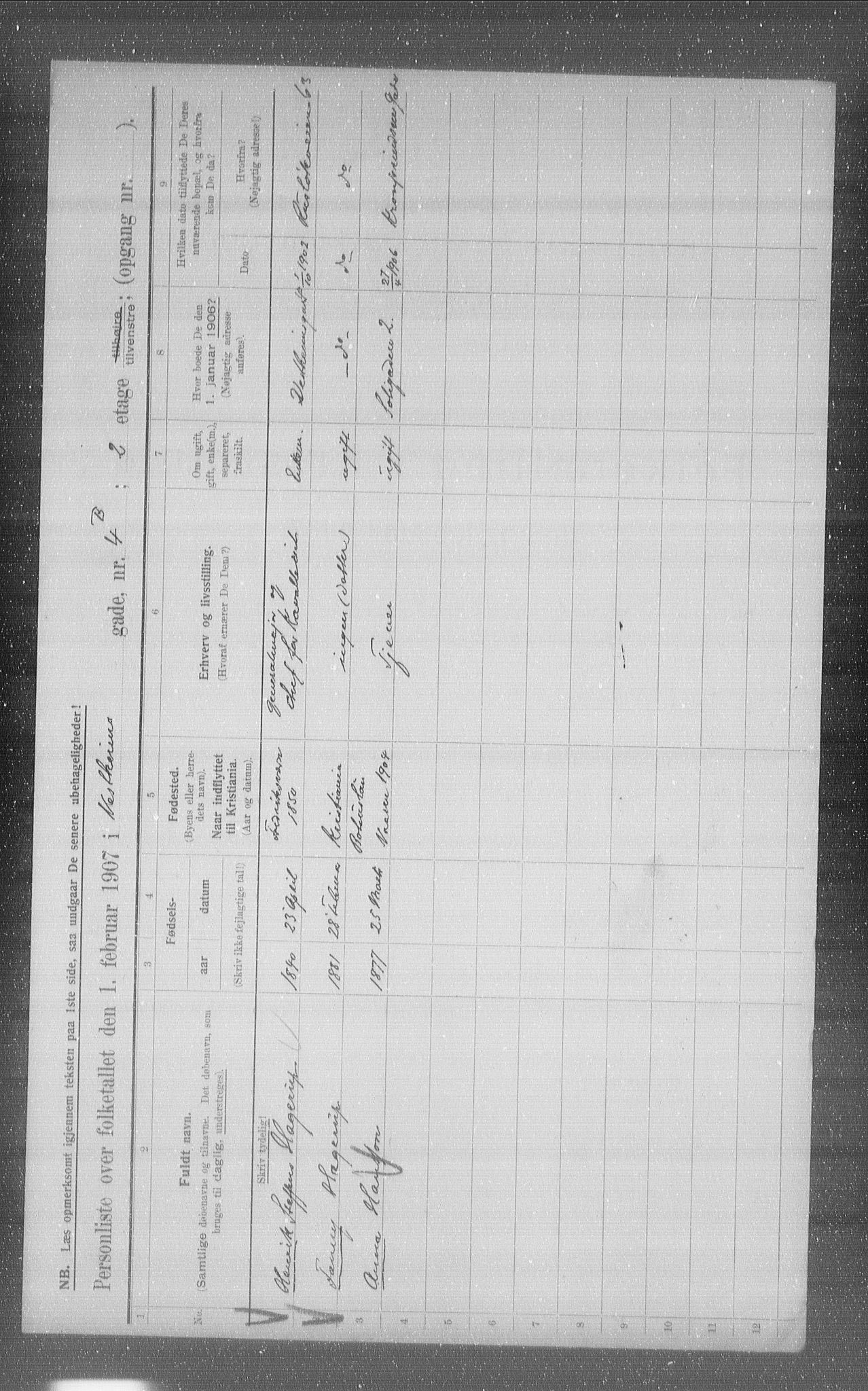 OBA, Municipal Census 1907 for Kristiania, 1907, p. 62293