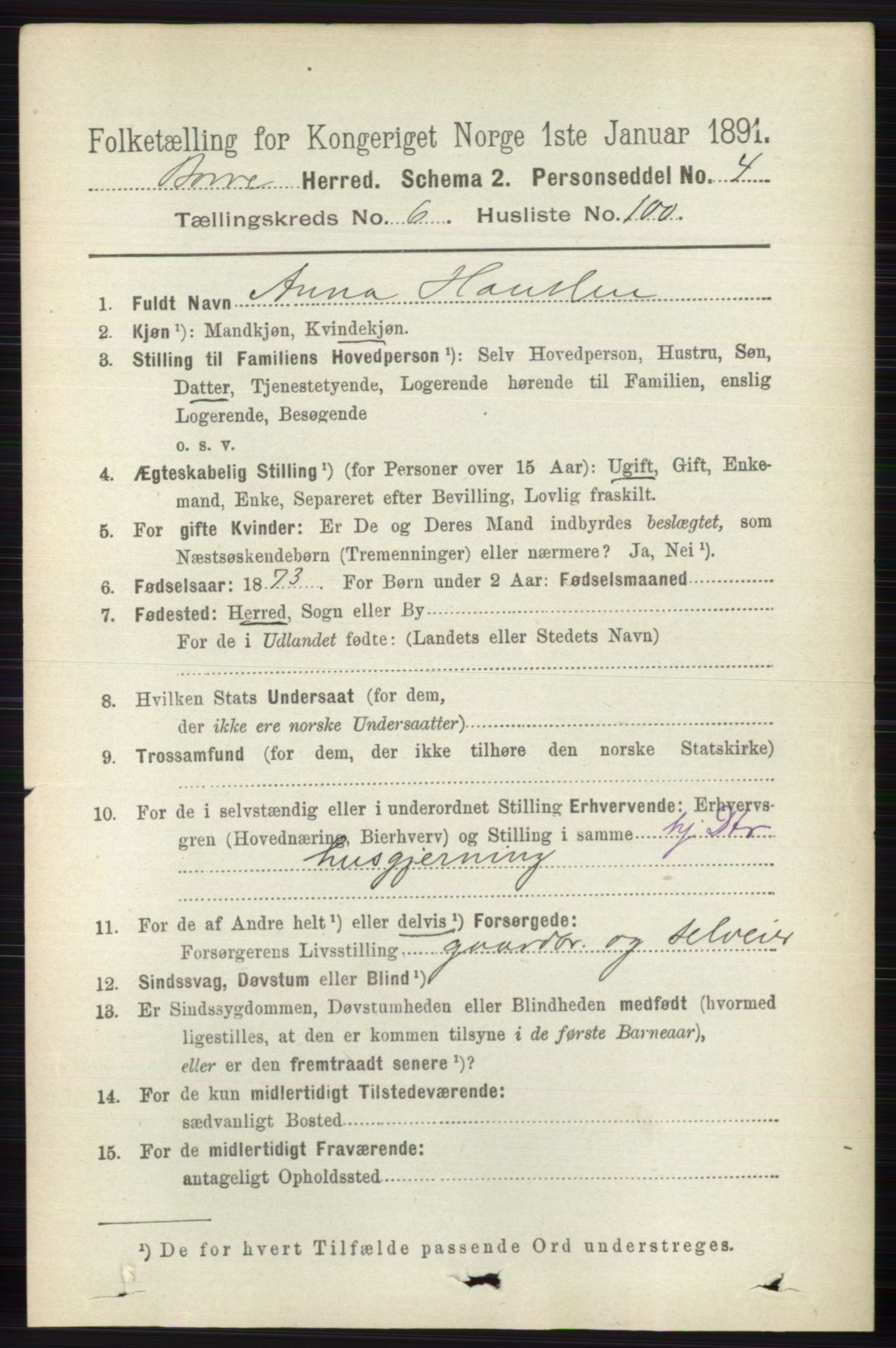 RA, 1891 census for 0717 Borre, 1891, p. 3132