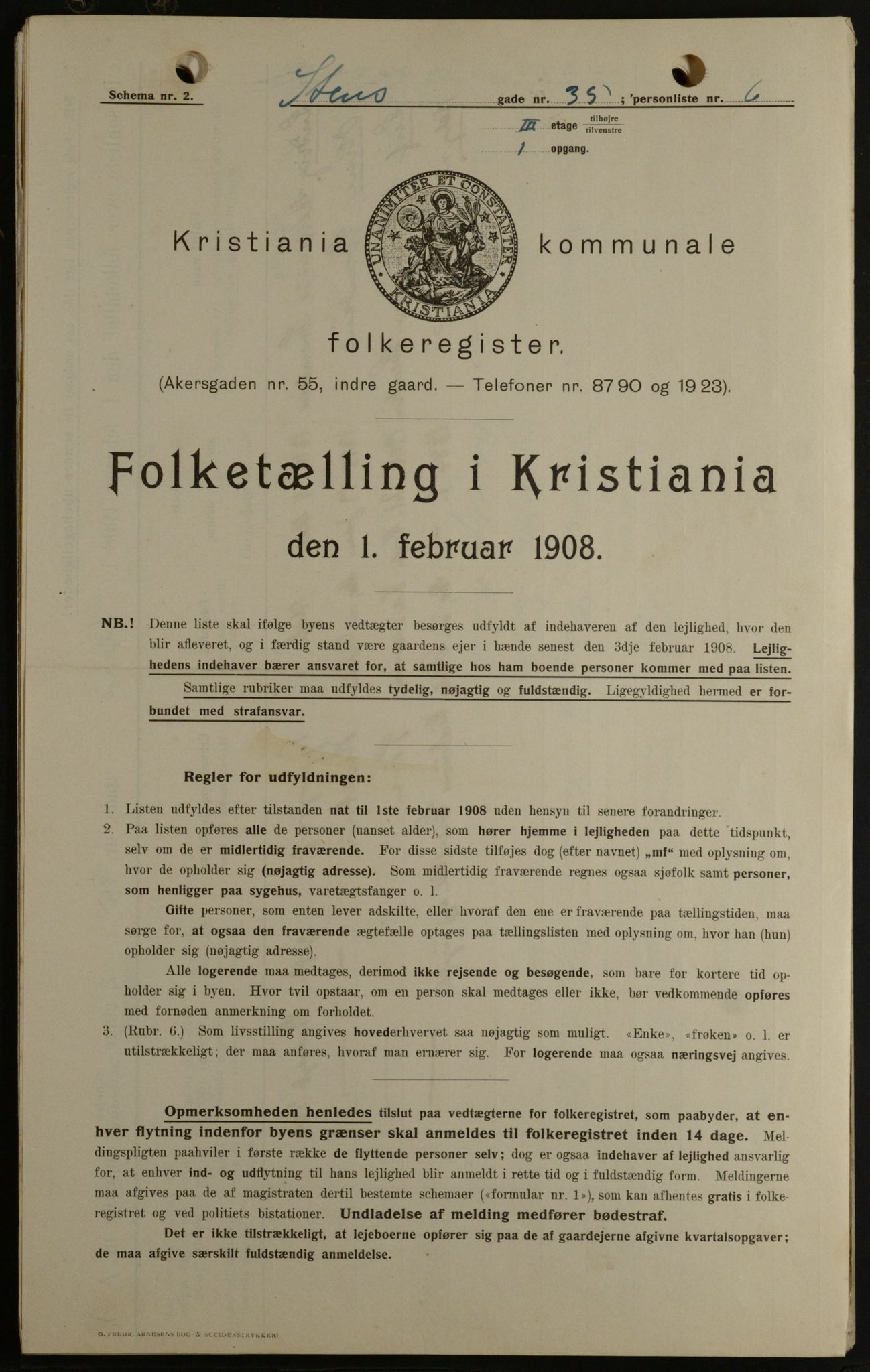 OBA, Municipal Census 1908 for Kristiania, 1908, p. 91934