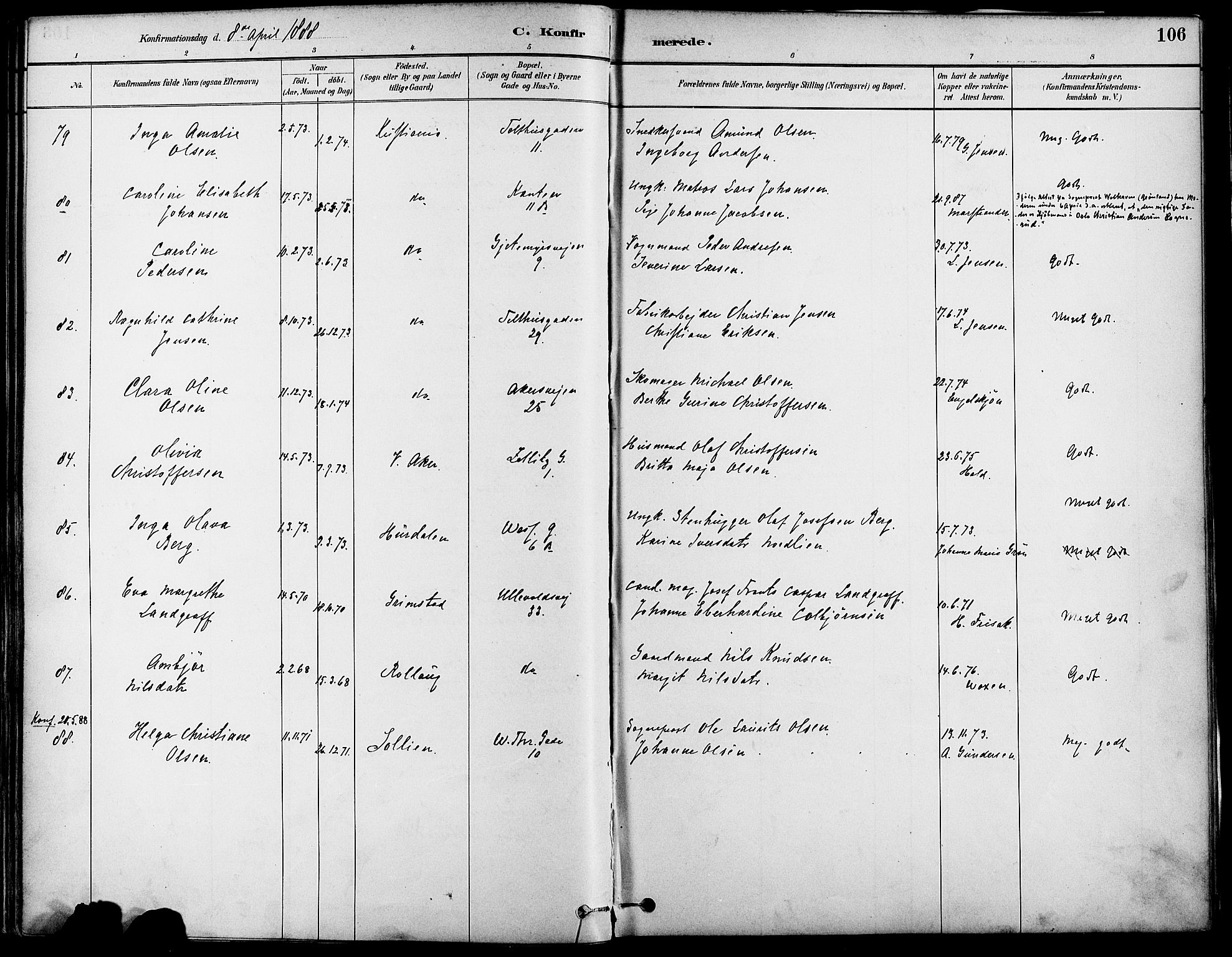 Gamle Aker prestekontor Kirkebøker, AV/SAO-A-10617a/F/L0007: Parish register (official) no. 7, 1882-1890, p. 106