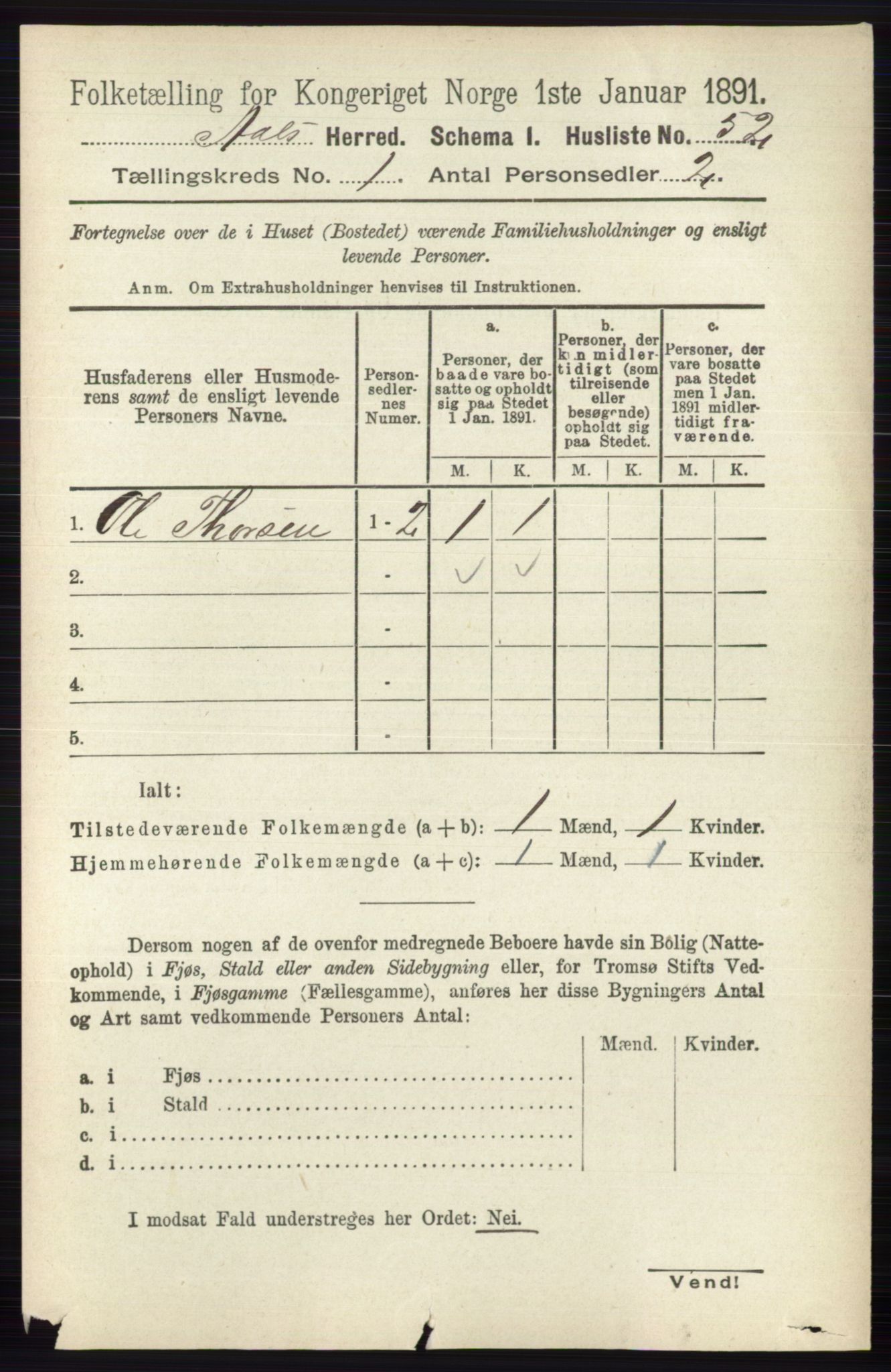 RA, 1891 census for 0619 Ål, 1891, p. 95