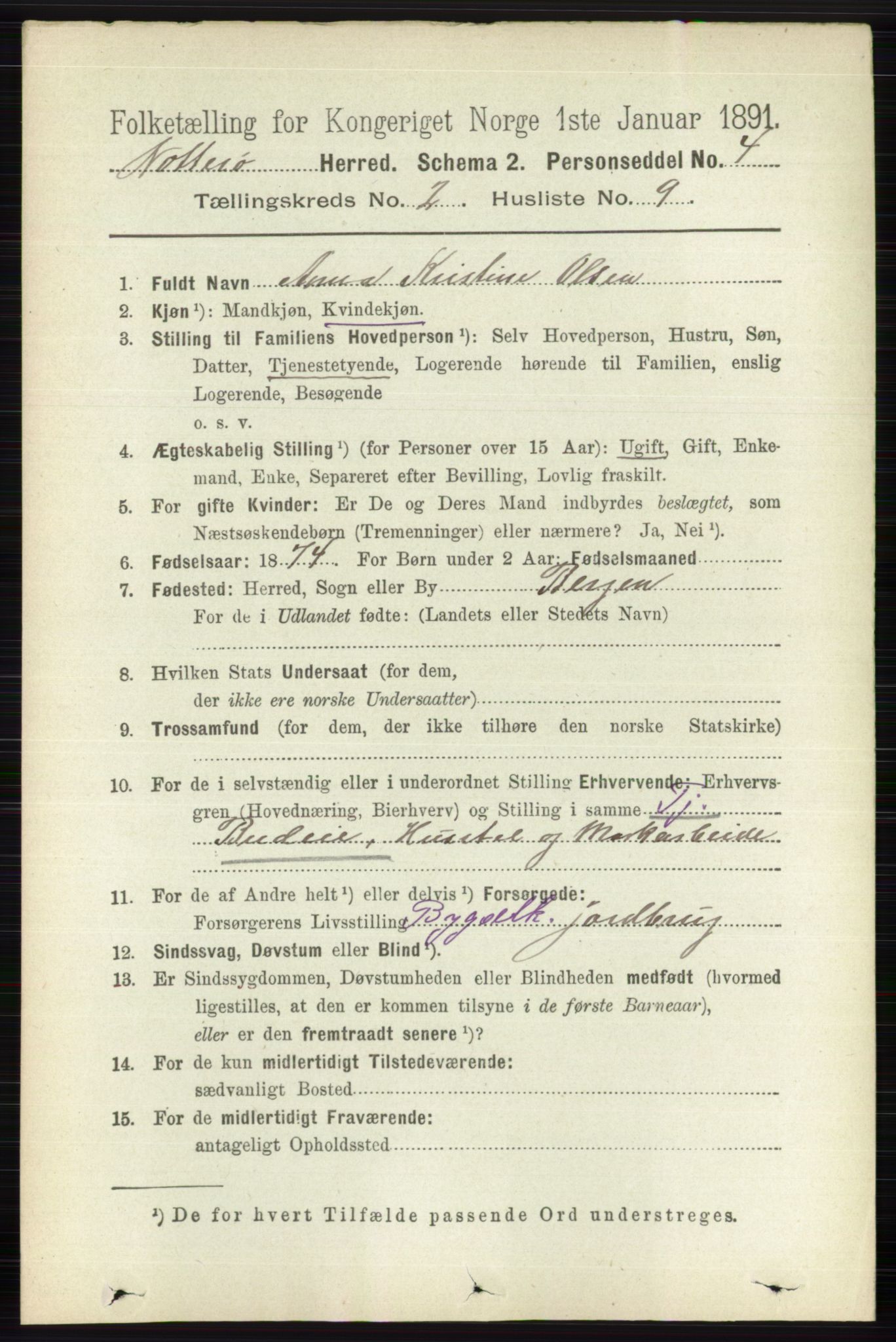 RA, 1891 census for 0722 Nøtterøy, 1891, p. 905