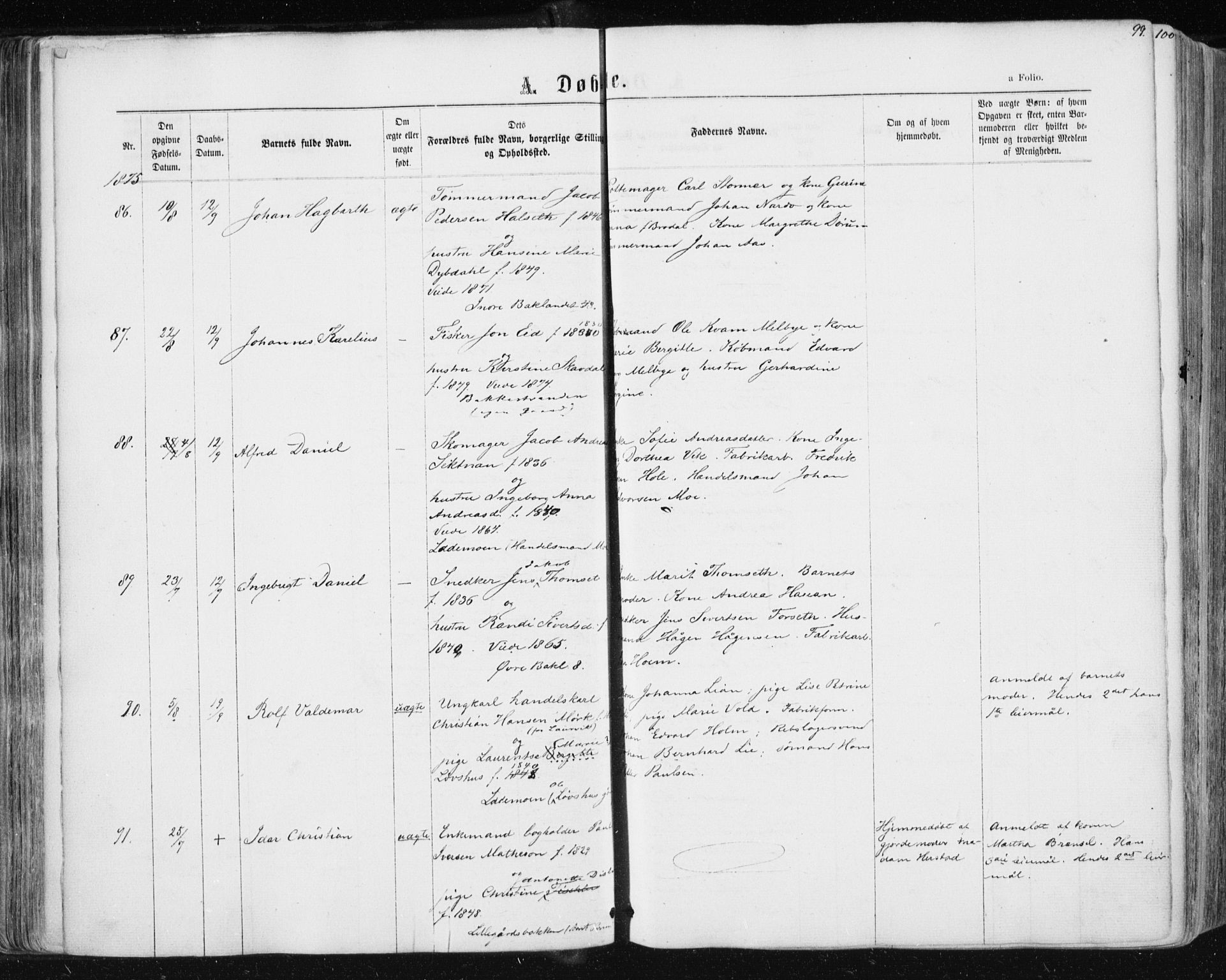 Ministerialprotokoller, klokkerbøker og fødselsregistre - Sør-Trøndelag, AV/SAT-A-1456/604/L0186: Parish register (official) no. 604A07, 1866-1877, p. 99