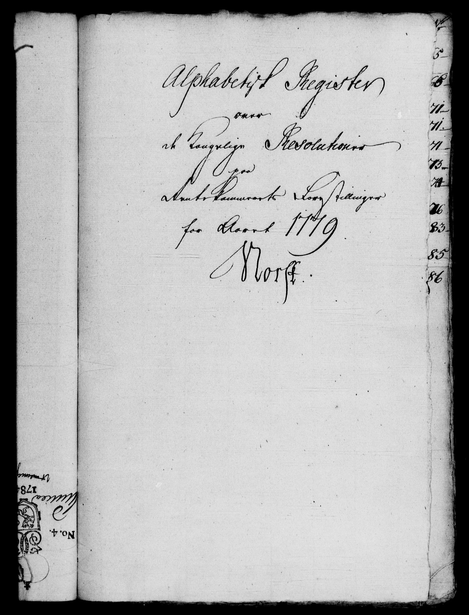 Rentekammeret, Kammerkanselliet, RA/EA-3111/G/Gf/Gfb/L0010: Register til norske relasjons- og resolusjonsprotokoller (merket RK 52.105), 1775-1780, p. 209
