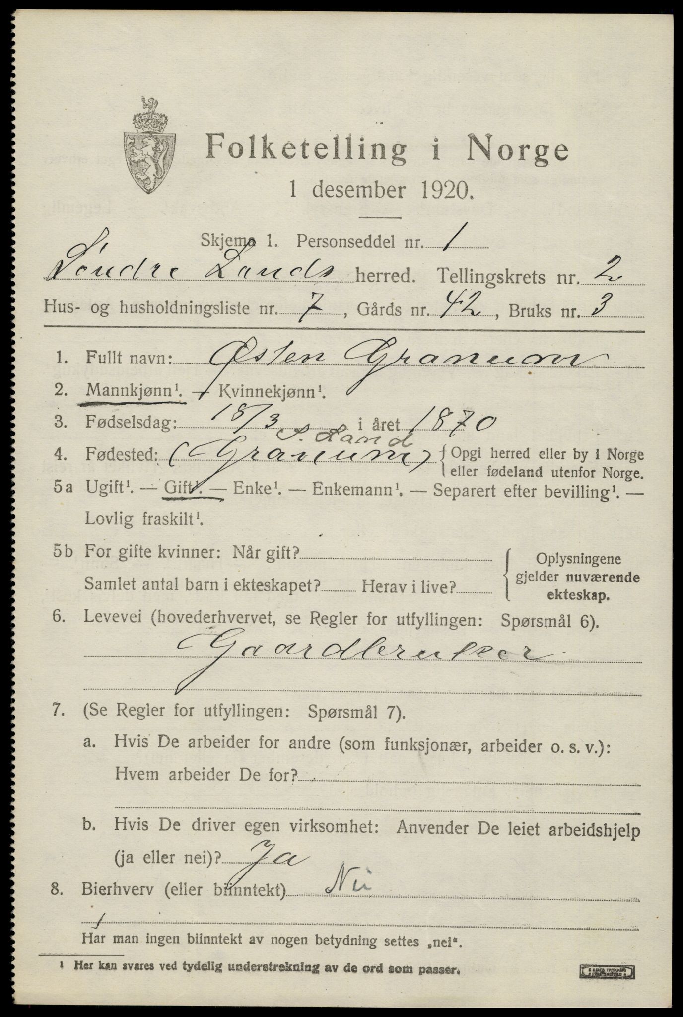 SAH, 1920 census for Søndre Land, 1920, p. 2287