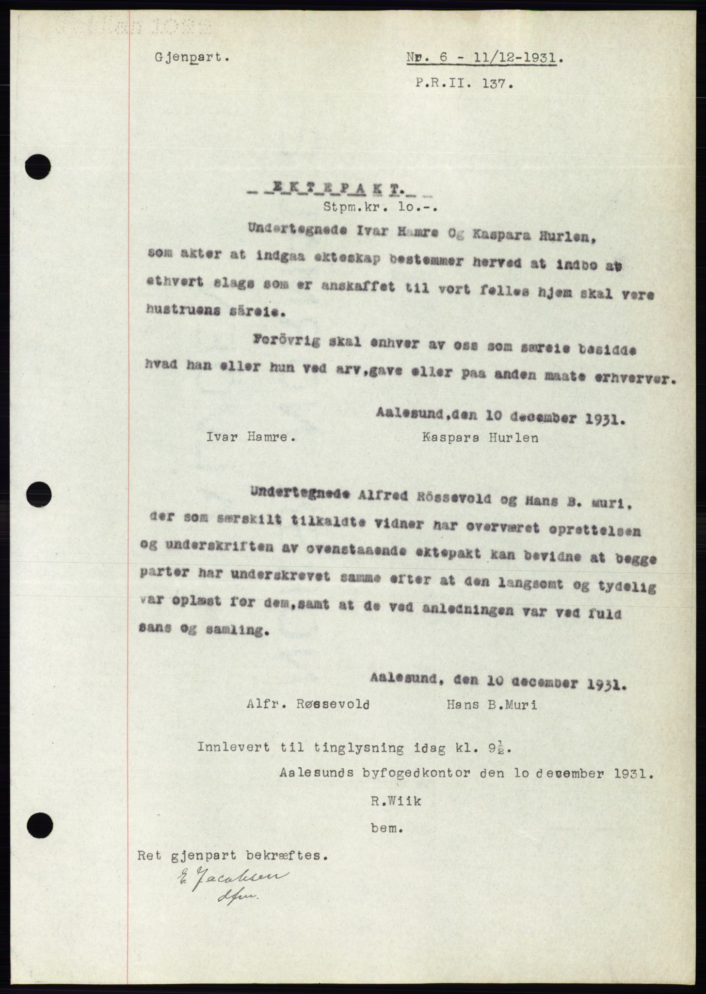 Ålesund byfogd, AV/SAT-A-4384: Mortgage book no. 29, 1931-1932, Deed date: 11.12.1931