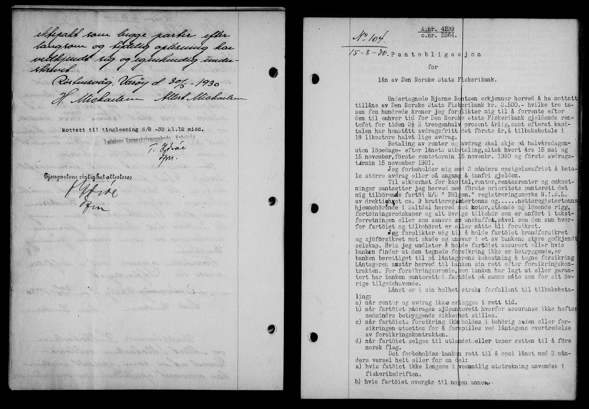 Lofoten sorenskriveri, SAT/A-0017/1/2/2C/L0022b: Mortgage book no. 22b, 1930-1930, Deed date: 15.08.1930