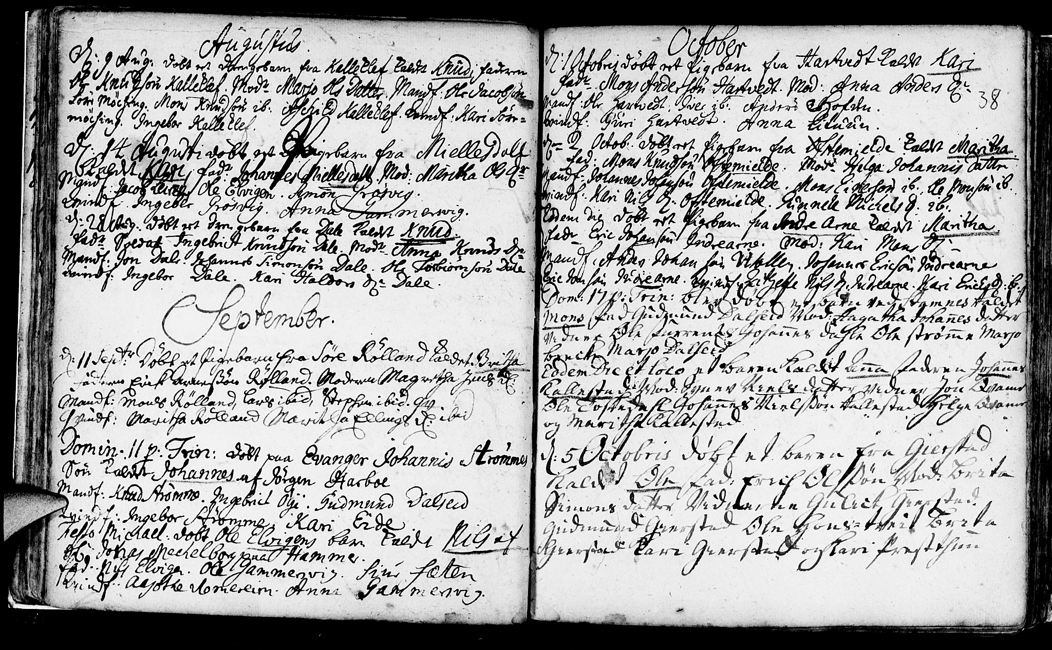 Haus sokneprestembete, AV/SAB-A-75601/H/Haa: Parish register (official) no. A 5, 1733-1747, p. 38