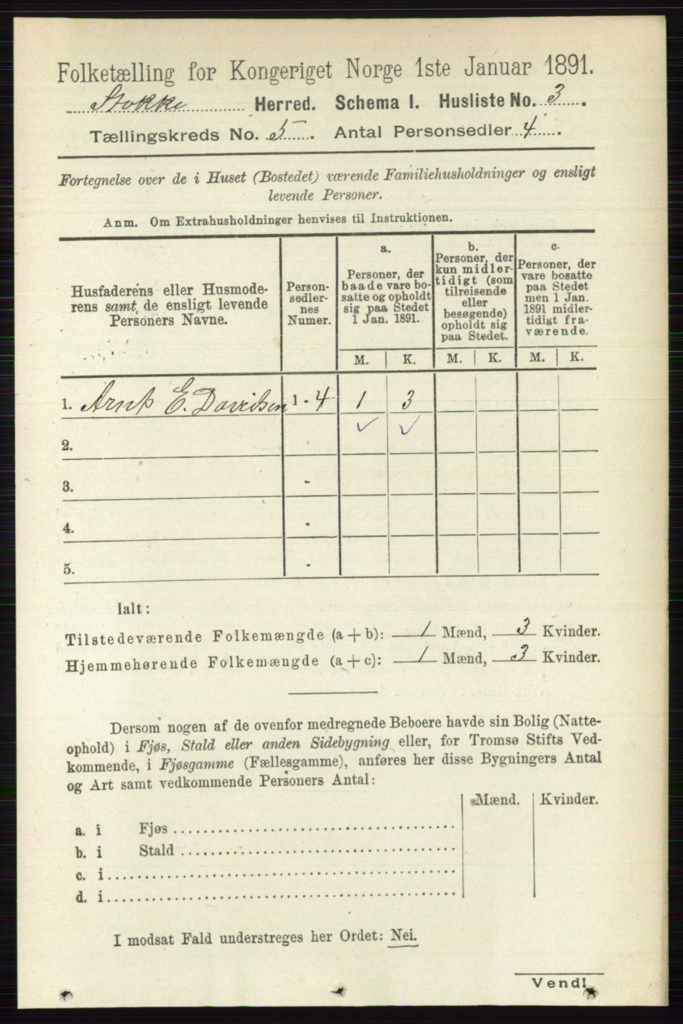 RA, 1891 census for 0720 Stokke, 1891, p. 3008