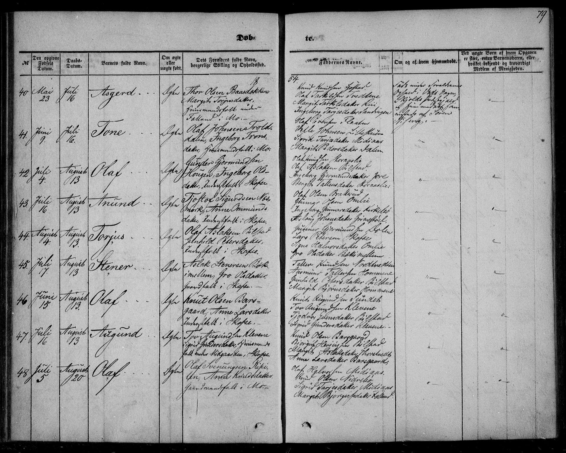 Mo kirkebøker, AV/SAKO-A-286/F/Fa/L0005: Parish register (official) no. I 5, 1844-1864, p. 79