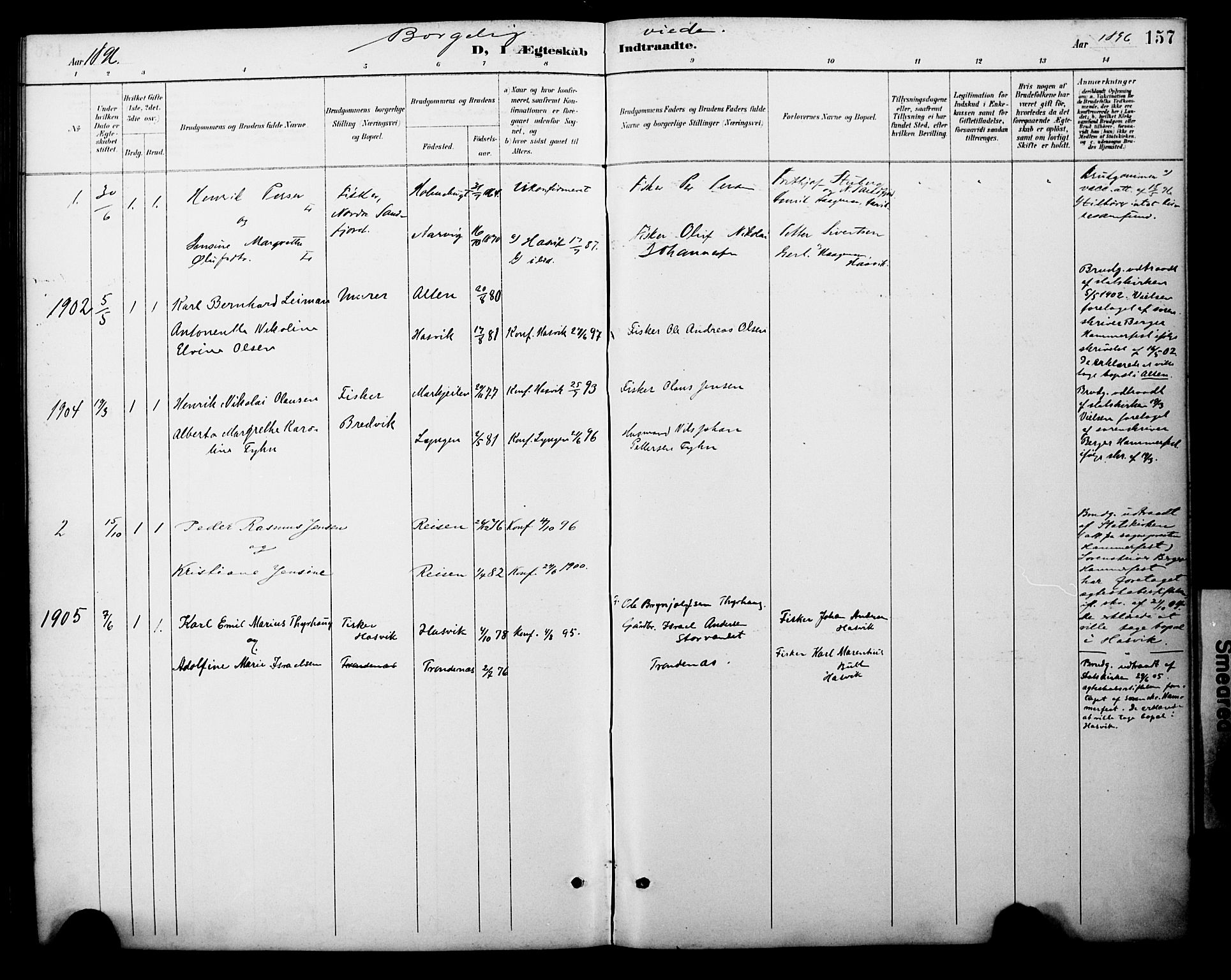 Loppa sokneprestkontor, SATØ/S-1339/H/Ha/L0008kirke: Parish register (official) no. 8, 1889-1907, p. 157