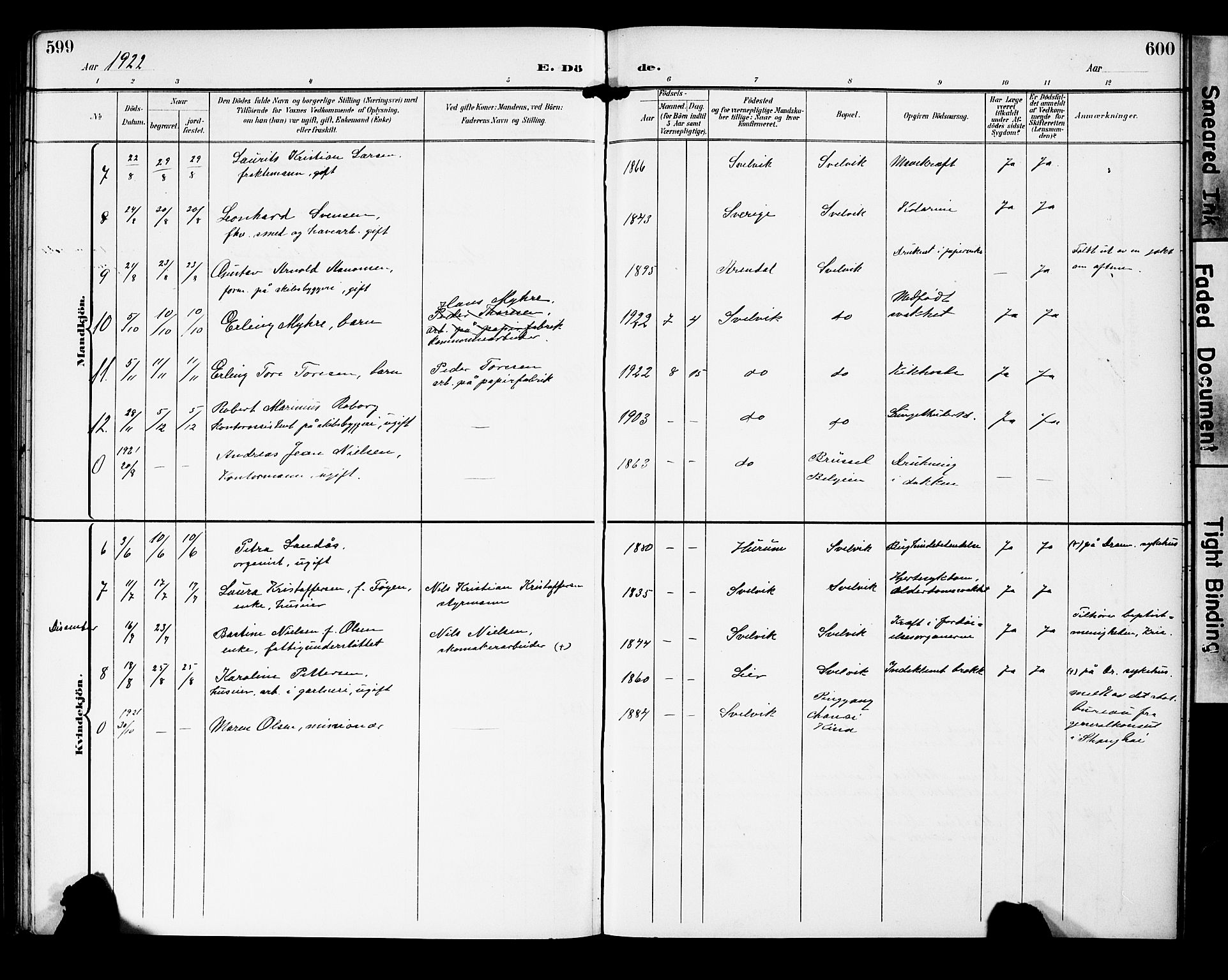 Strømm kirkebøker, AV/SAKO-A-322/G/Gb/L0002: Parish register (copy) no. II 2, 1897-1928, p. 599-600