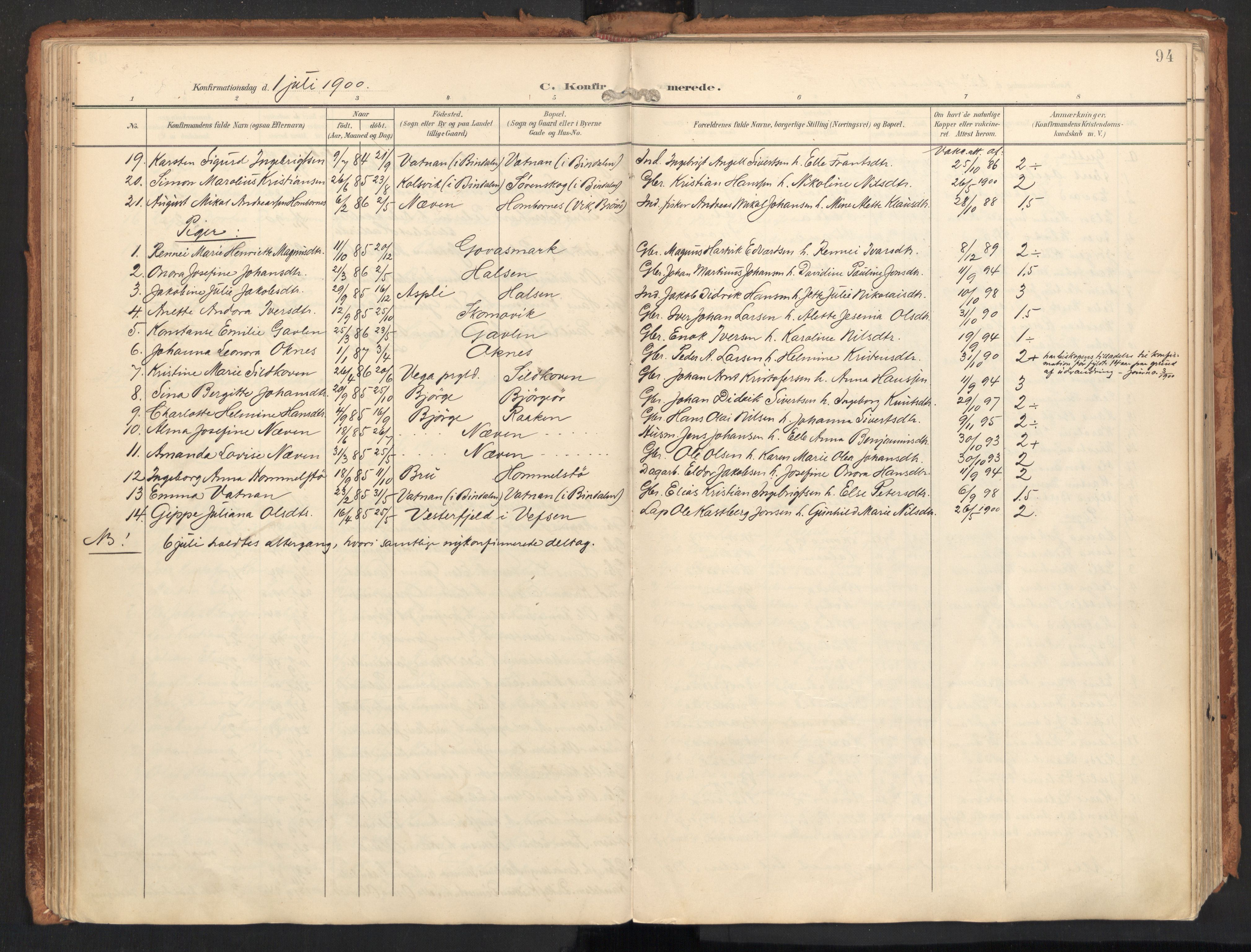 Ministerialprotokoller, klokkerbøker og fødselsregistre - Nordland, AV/SAT-A-1459/814/L0227: Parish register (official) no. 814A08, 1899-1920, p. 94