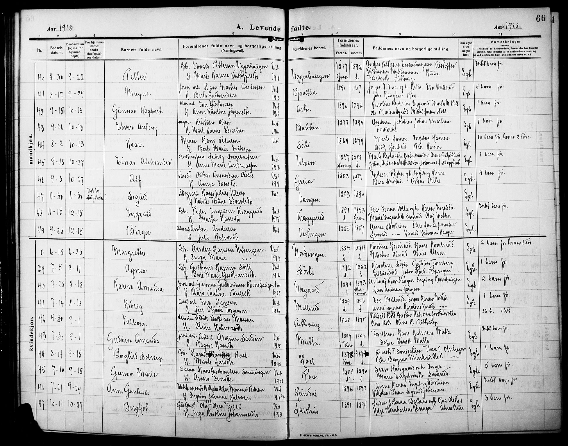 Lunner prestekontor, AV/SAH-PREST-118/H/Ha/Hab/L0001: Parish register (copy) no. 1, 1909-1922, p. 66