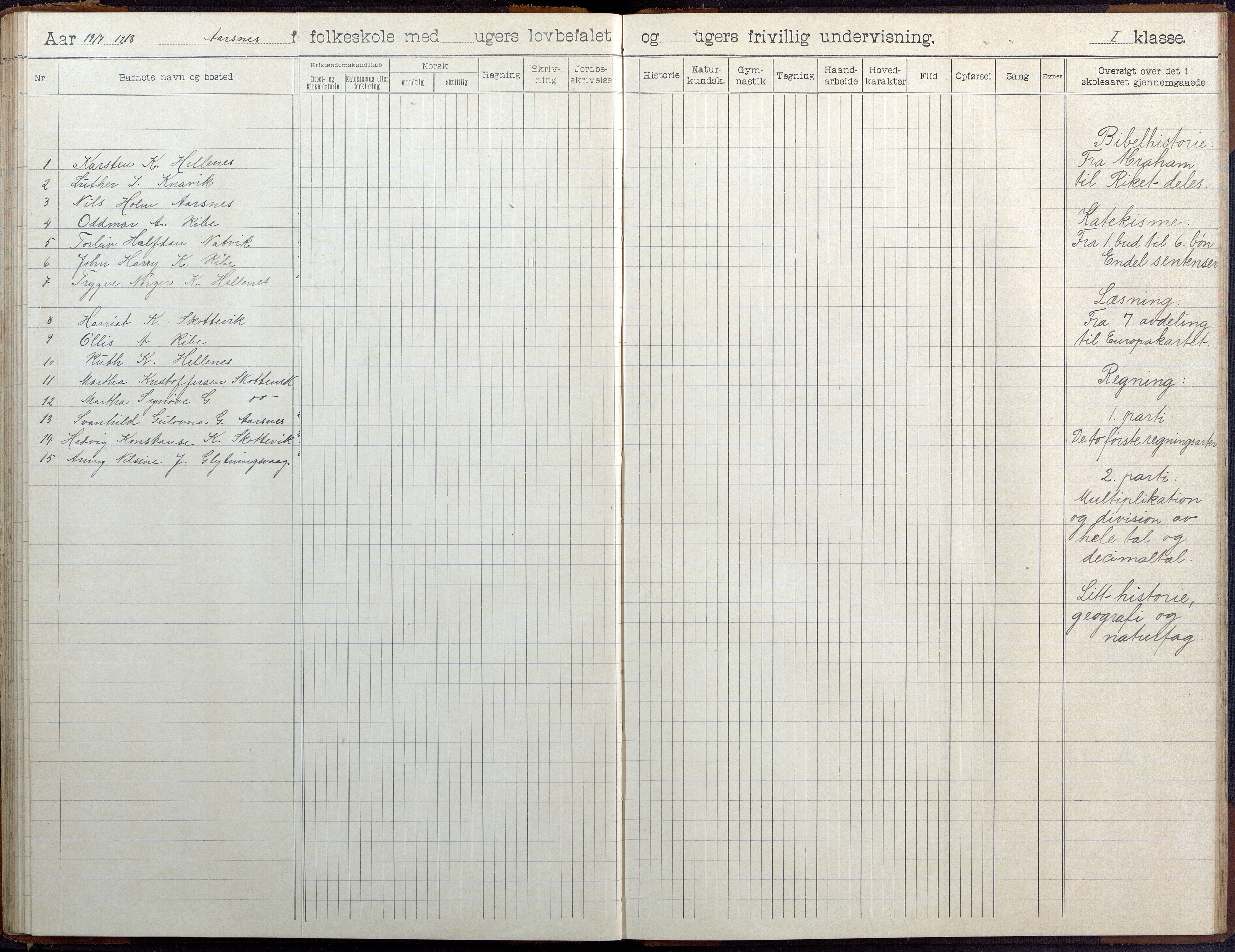 Høvåg kommune, AAKS/KA0927-PK/2/2/L0041: Ytre Årsnes og Ulvøysund - Skoleprotokoll (Ytre Årsnes, Hæstad), 1905-1929