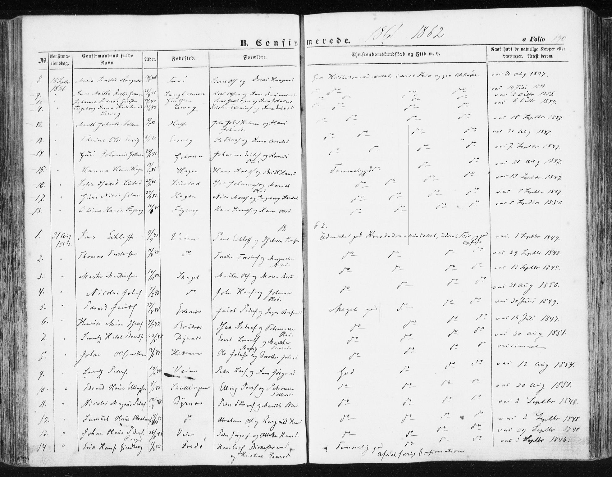 Ministerialprotokoller, klokkerbøker og fødselsregistre - Møre og Romsdal, AV/SAT-A-1454/581/L0937: Parish register (official) no. 581A05, 1853-1872, p. 190