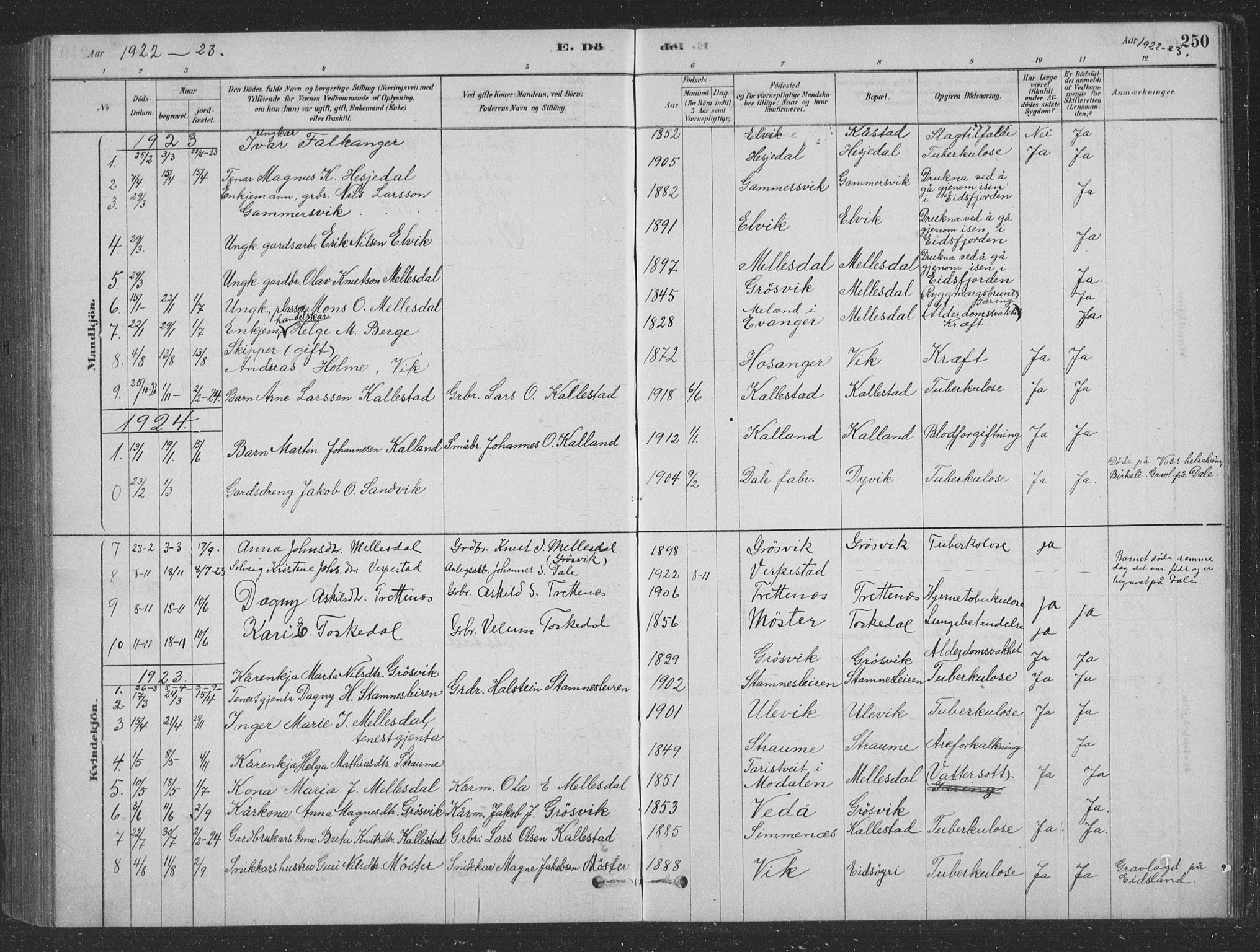 Vaksdal Sokneprestembete, SAB/A-78901/H/Hab: Parish register (copy) no. D 1, 1878-1939, p. 250
