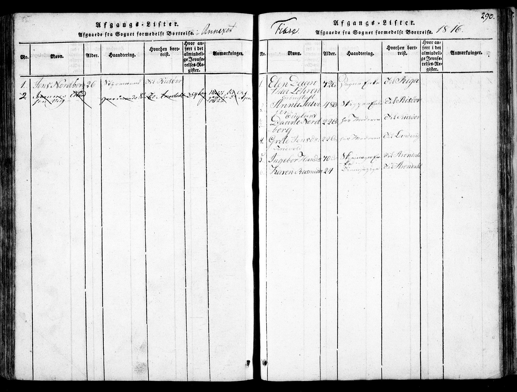Fjære sokneprestkontor, SAK/1111-0011/F/Fb/L0007: Parish register (copy) no. B 7, 1816-1826, p. 290